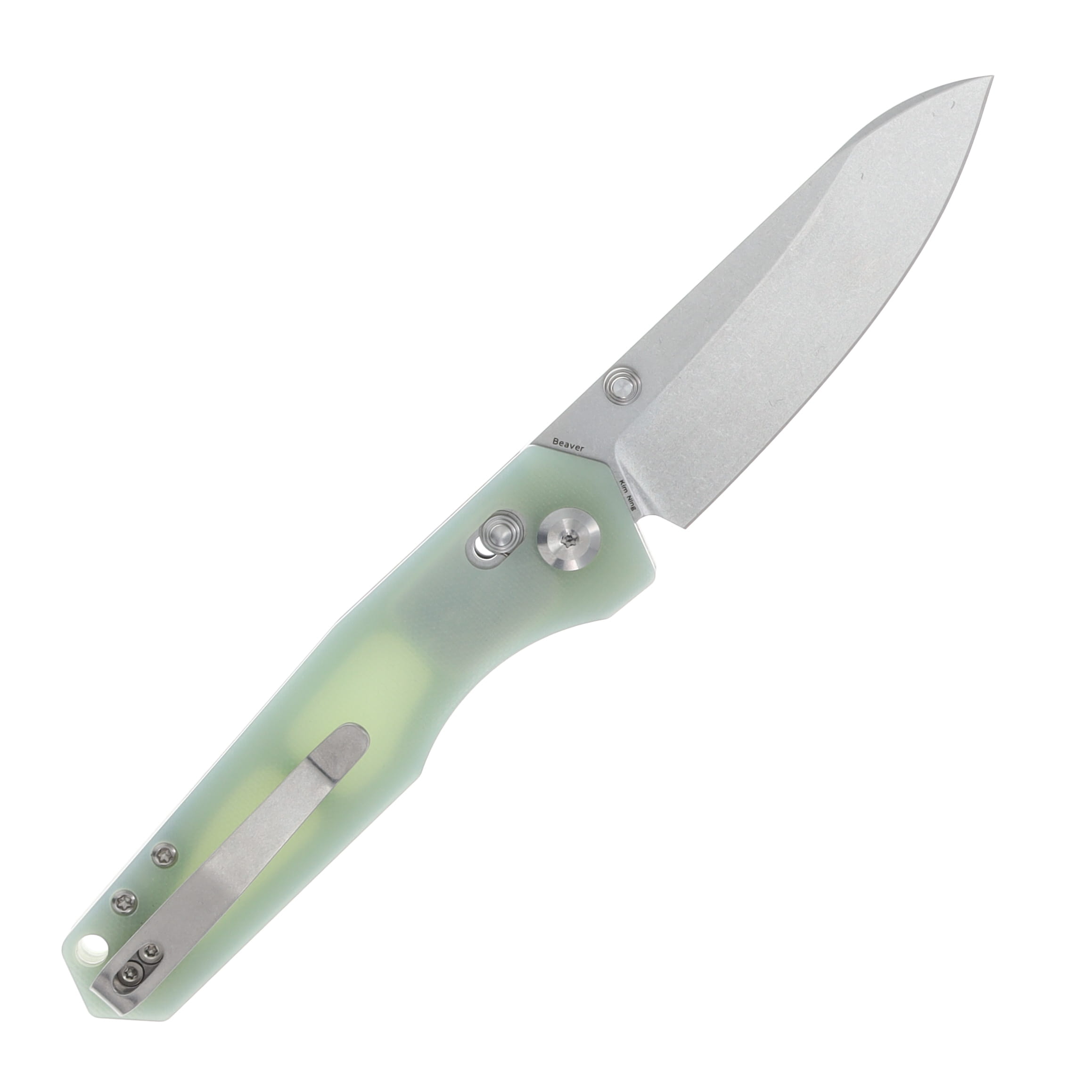 Tenable Beaver Crossbar Lock Folding Knife Stonewash Nitro-V/Jade G-10 T1105V4 View 2