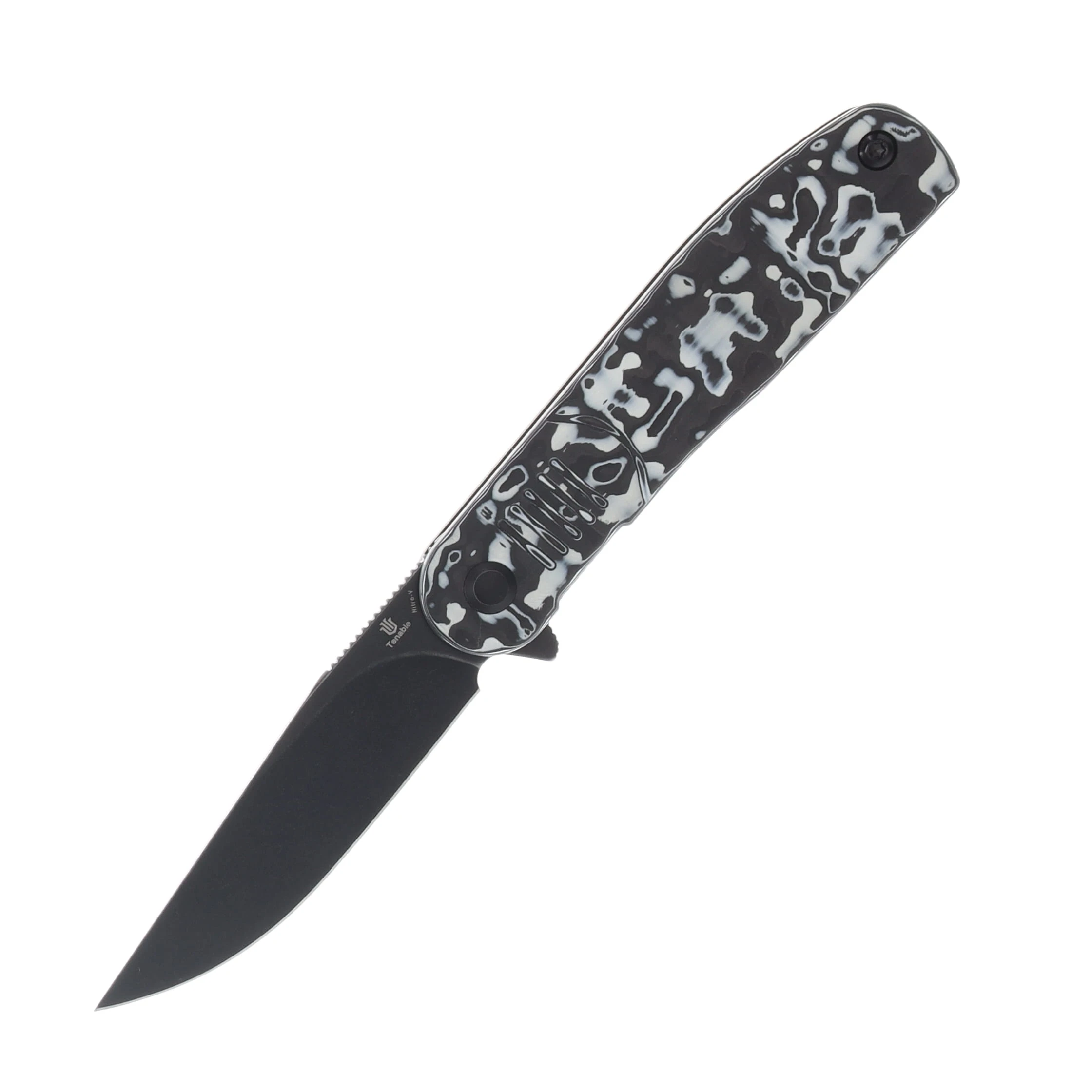 Tenable Einar Folding Knife Blackwash Nitro V/Black and White Carbon Fiber T2072A4 View 1