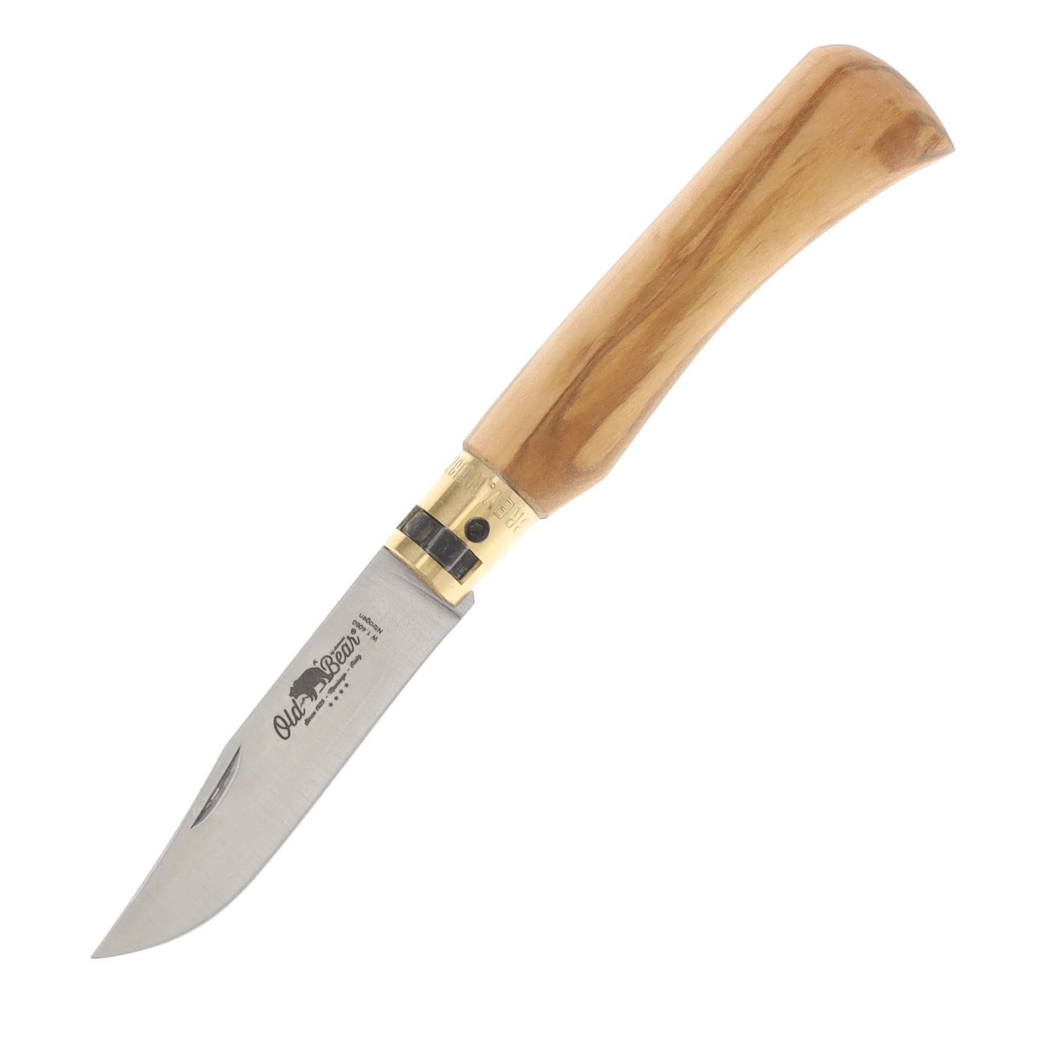 Antonini Old Bear Classical Medium Italian Olive Wood 3.15in Plain Satin Clip Point 9307/19_LU View 1