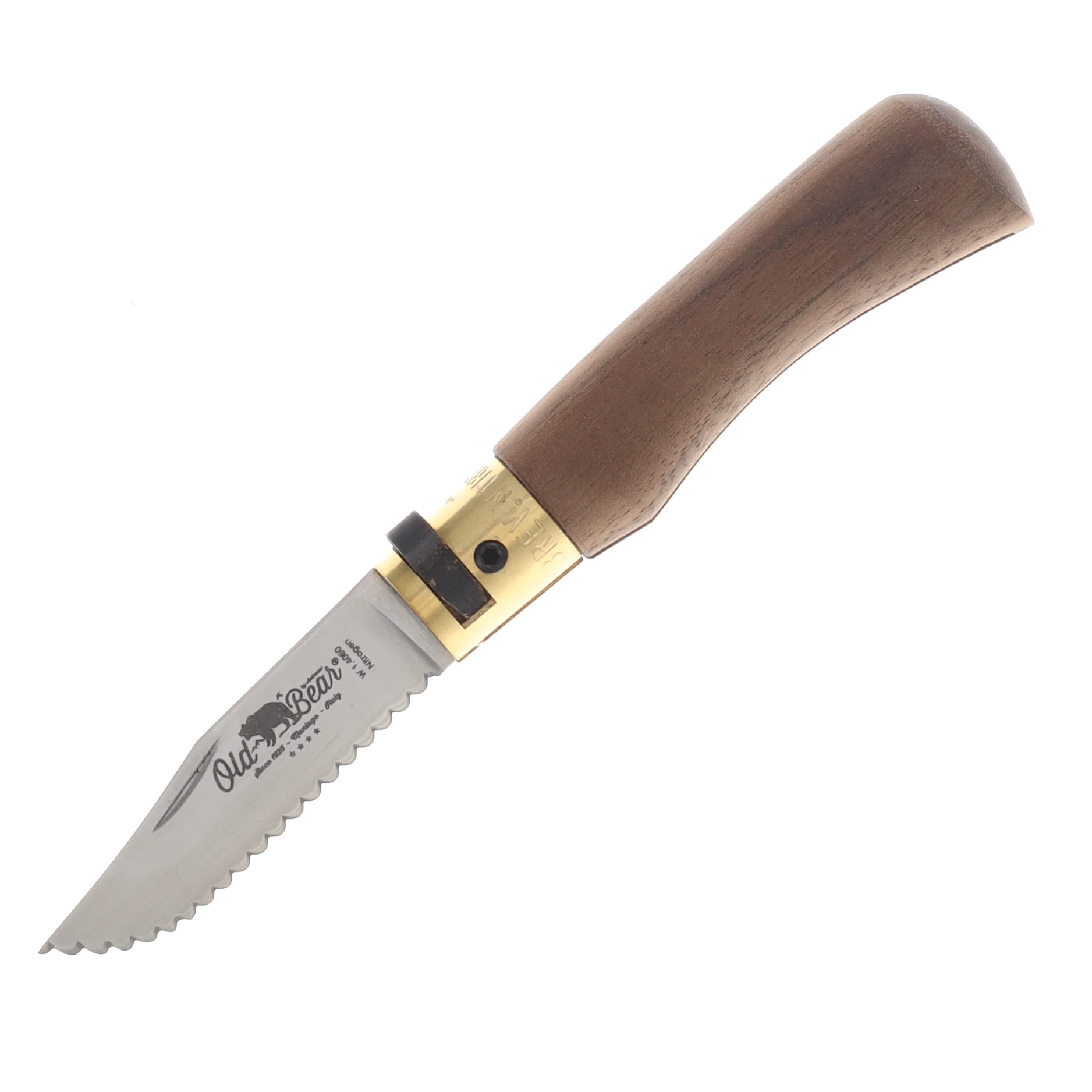 Antonini Knives Old Bear Classical XS  Folding Knife Walnut Handle Serrated 2.36In. Stainless Steel Clip Point Blade 9337/15_LN View 1