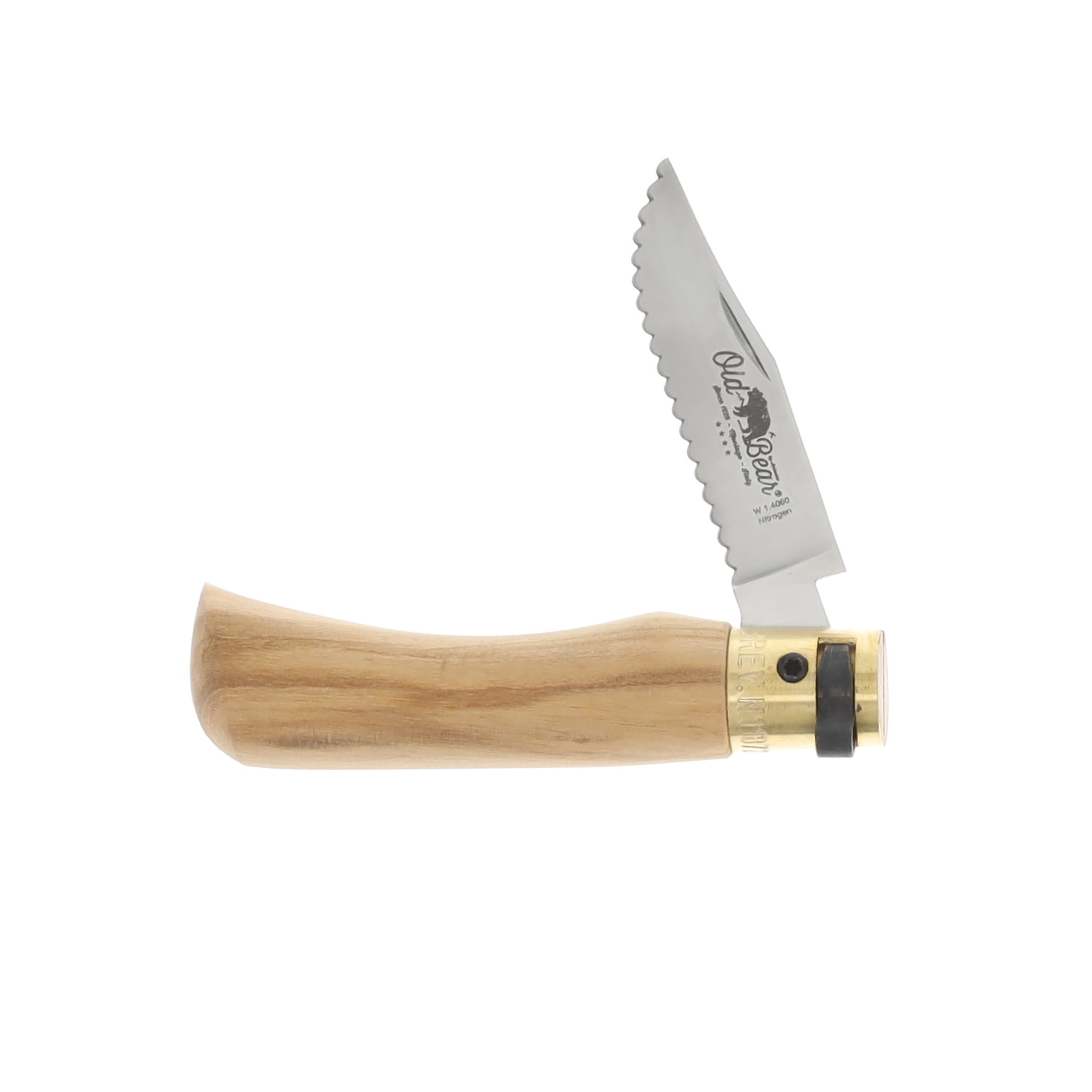 Antonini Old Bear Classical XS Olive Wood 2.36in Serr Satin Clip Point 9337/15_LU View 2