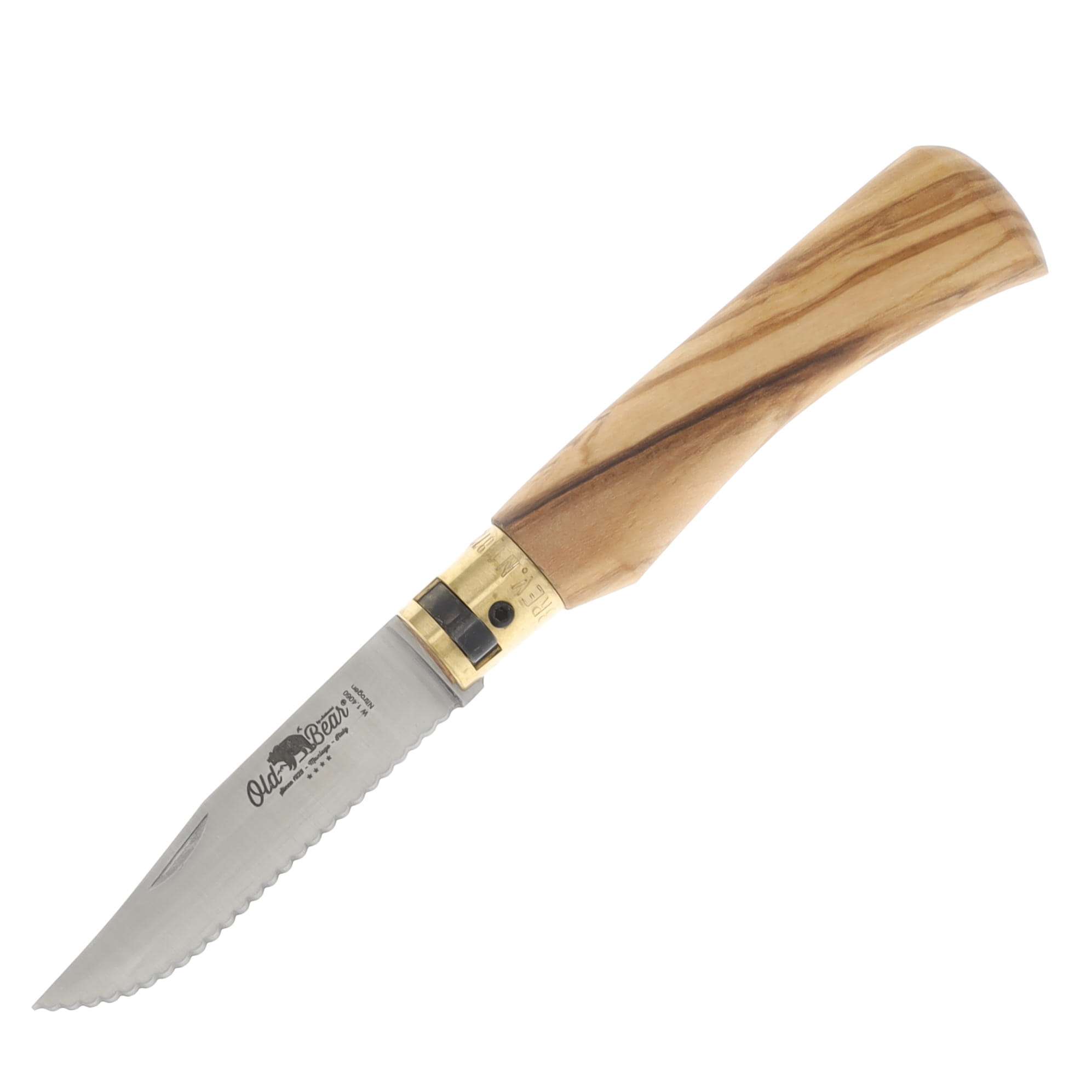 Antonini Old Bear Classical Medium Italian Olive Wood 3.15 Serr Satin Clip Point 9337/19_LU View 1