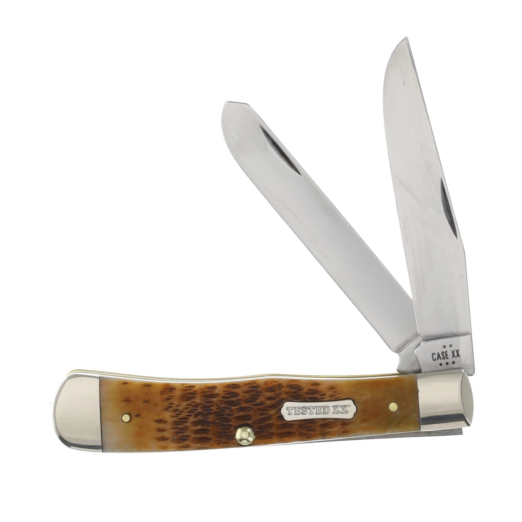Case XX Burnt Amber Bone Rogers Jigged Bone Trapper Folding Knife CA51390 View 1