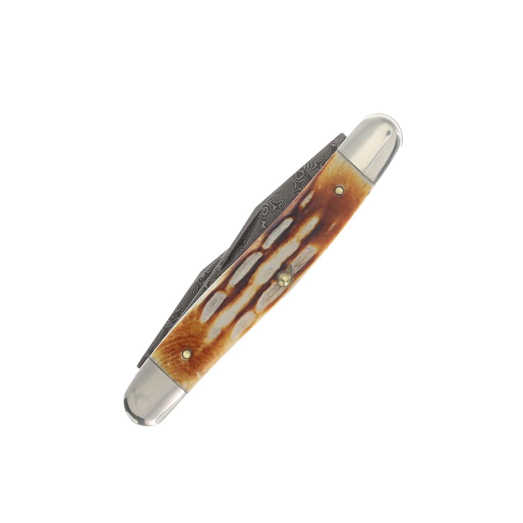 Case XX Burnt Natural Bone Deep Canyon Jigged Damascus Muskrat Folding Knife CA27231 View 4