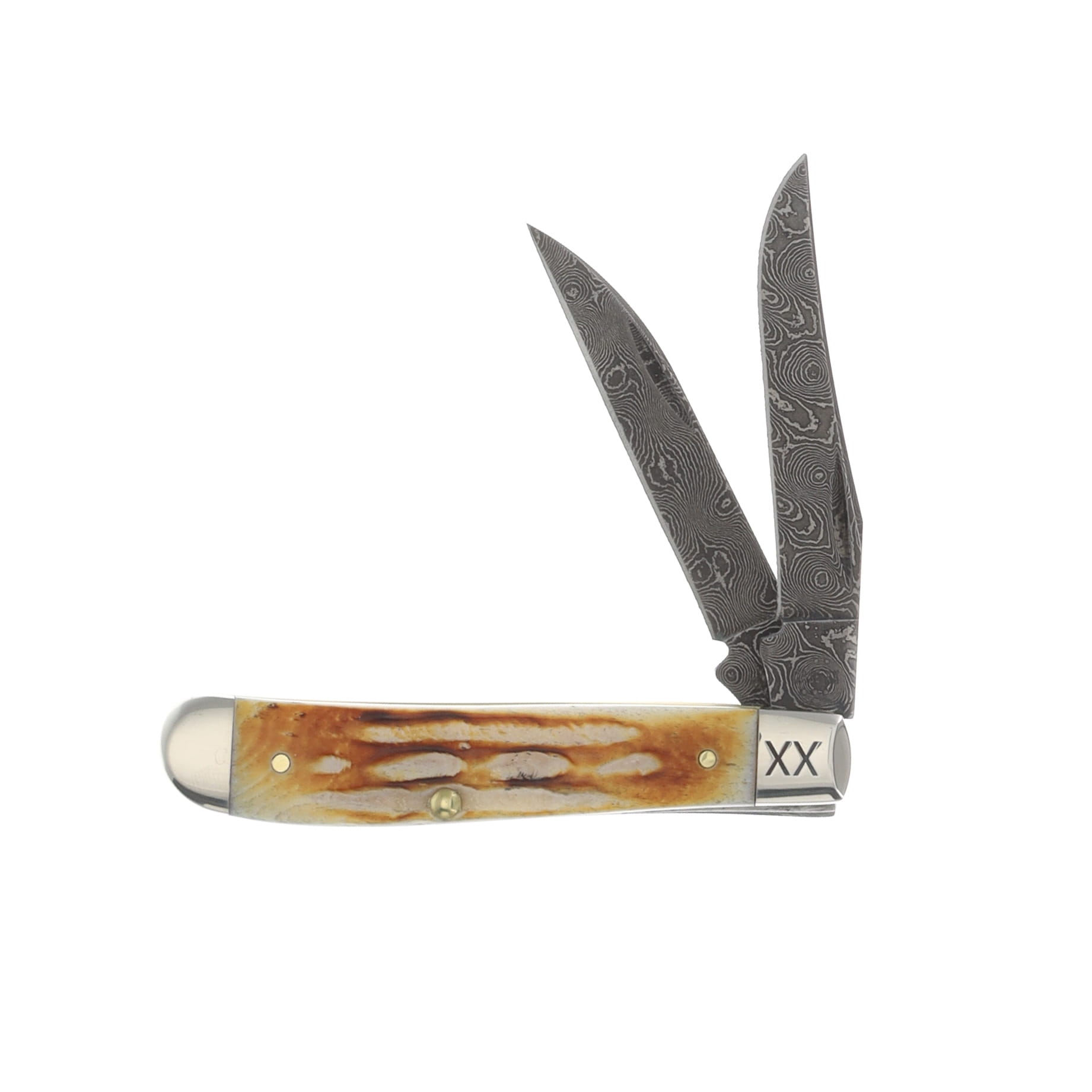 Case XX Burnt Natural Bone Deep Canyon Jigged Damascus Mini
