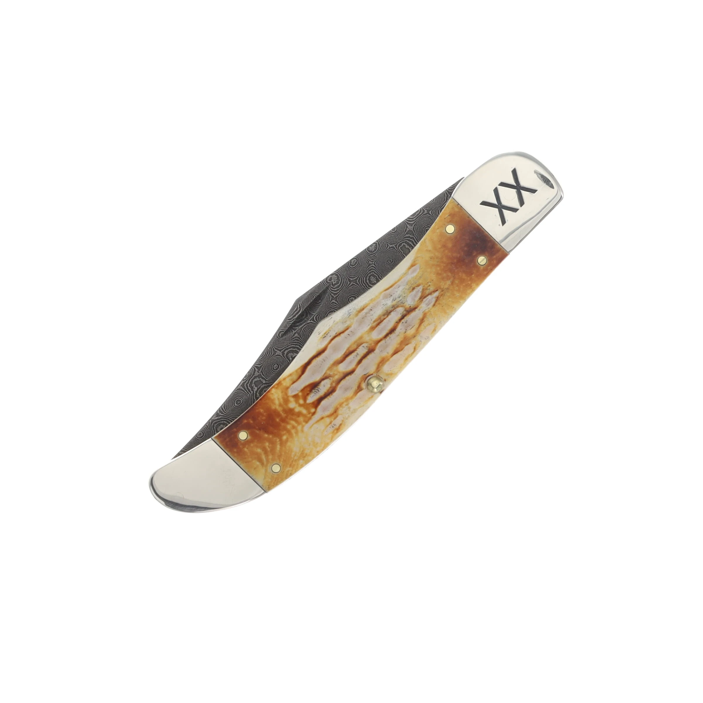 Case XX Burnt Natural Bone Deep Canyon Jigged Damascus Folding Hunter CA27237 View 6