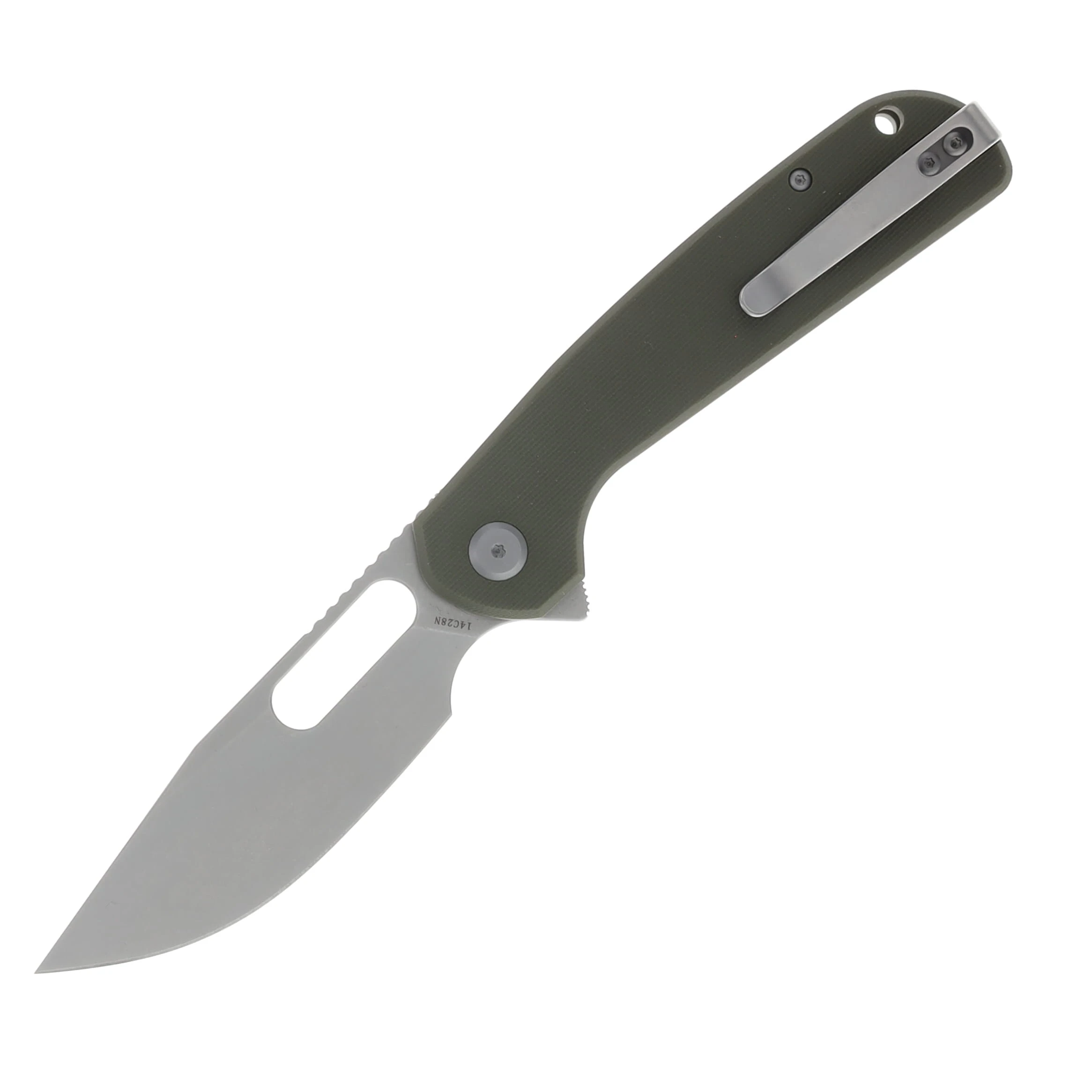 Eutektik Trinity Folding Knife Stonewash 14C28N/OD Green G-10 Left Hand Carry LM05 View 2