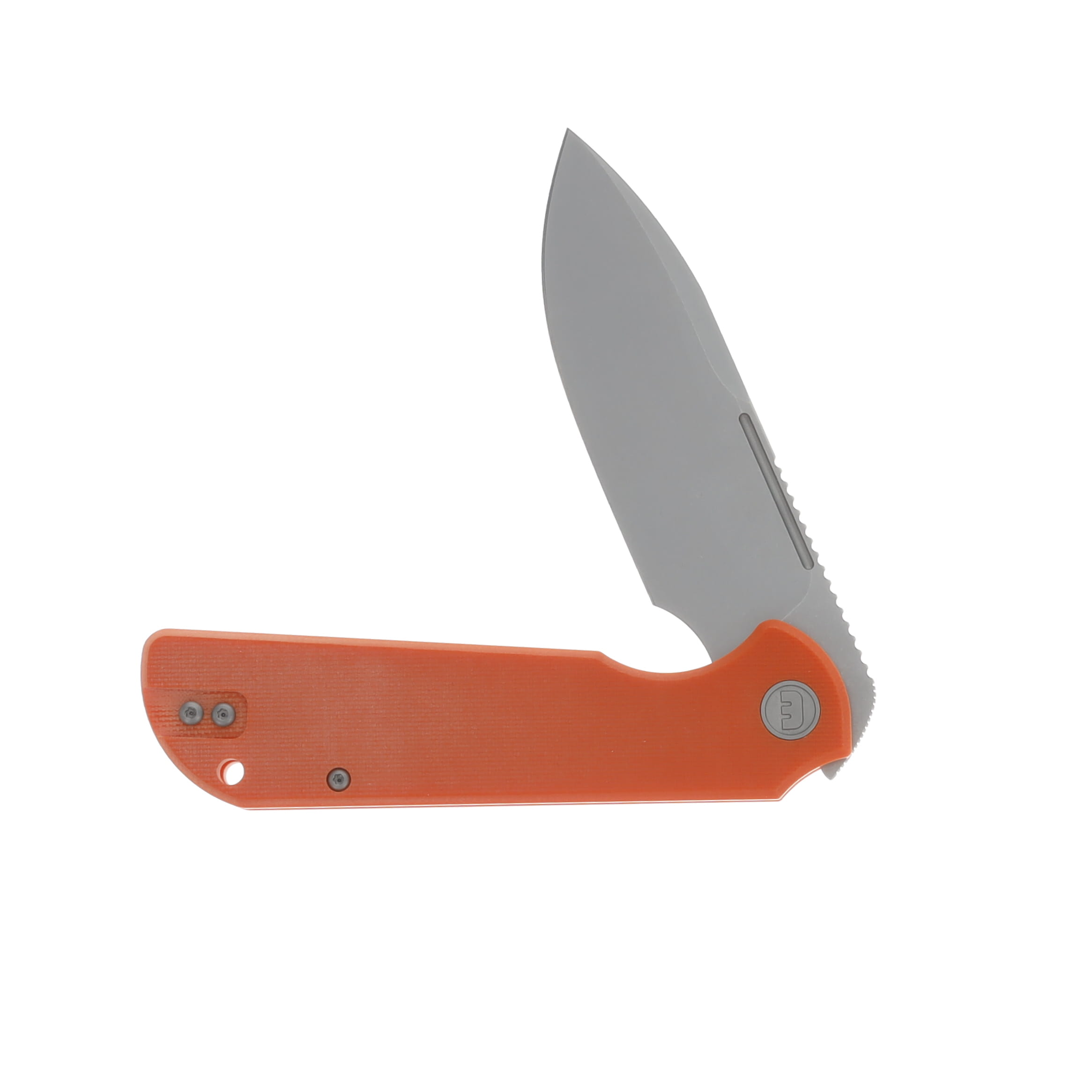 Eutektik Liong Mah Binary Right Handed G-10 Solar Orange 3.75 In Sandvik Stonewash Drop Point LM20 View 3