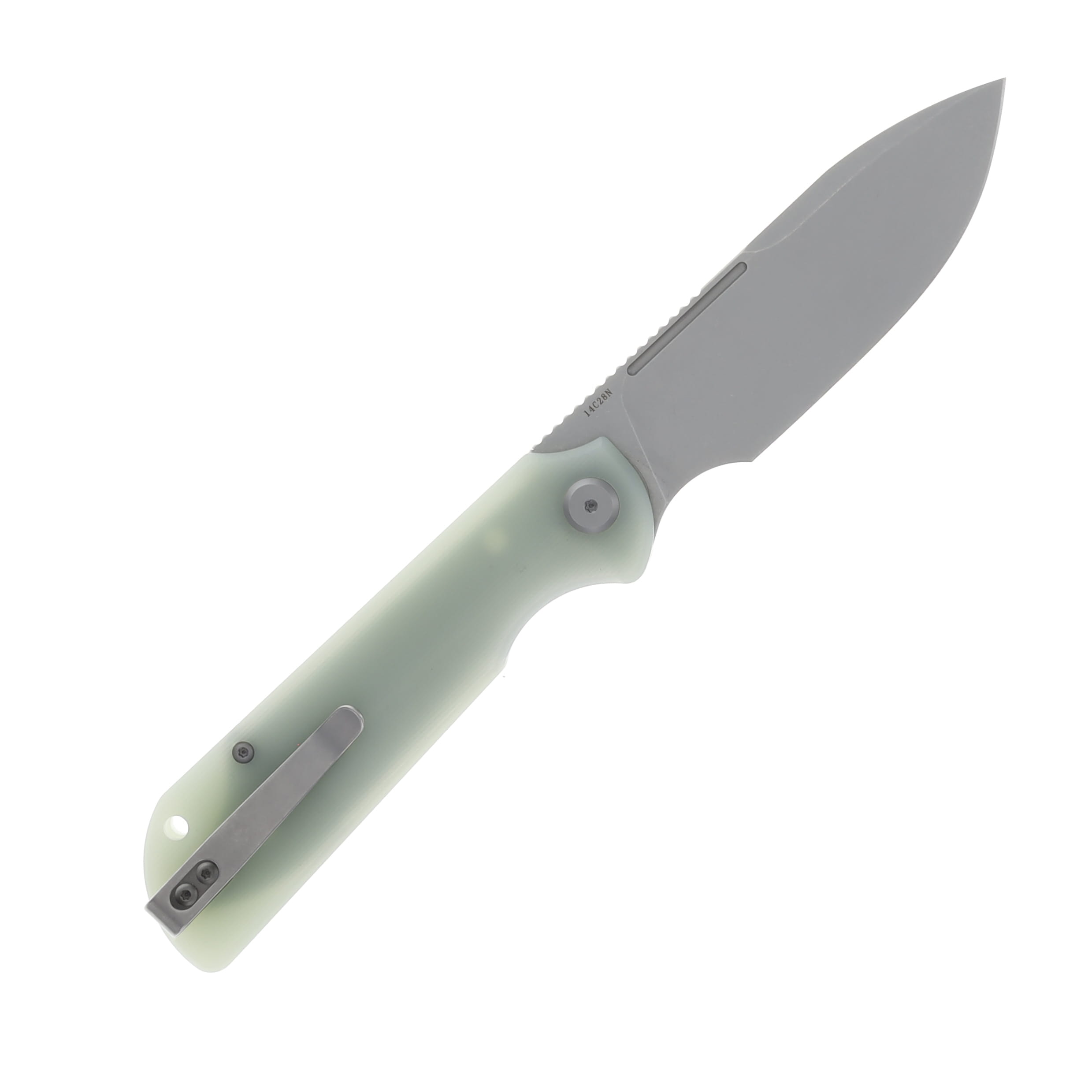 Eutektik Liong Mah Binary Right Handed G-10 Jade Green 3.75 In Sandvik Stonewash Drop Point LM21 View 2
