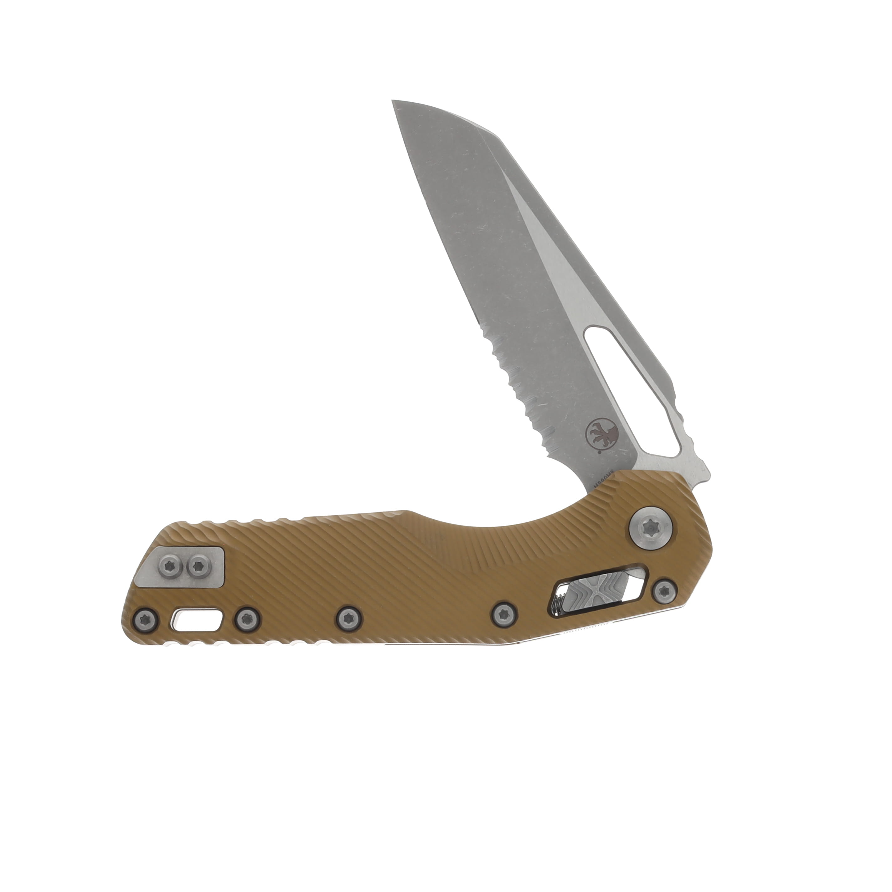 Microtech MSI S-E Apocalyptic Part Serrate Fluted Aluminum Tan Folding Knife 3.88In MT21011APFLTA View 3
