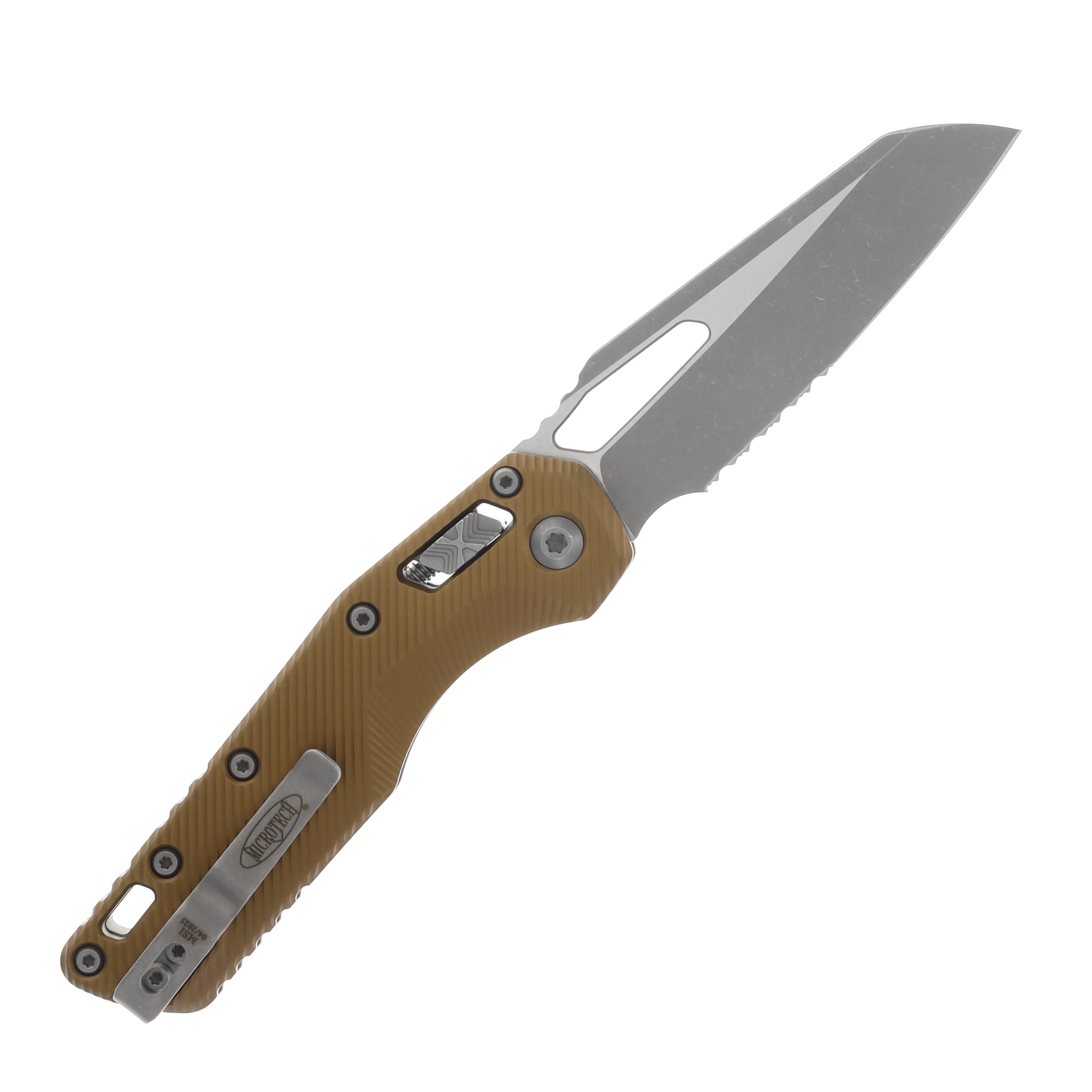 Microtech MSI S-E Apocalyptic Part Serrate Fluted Aluminum Tan Folding Knife 3.88In MT21011APFLTA View 2