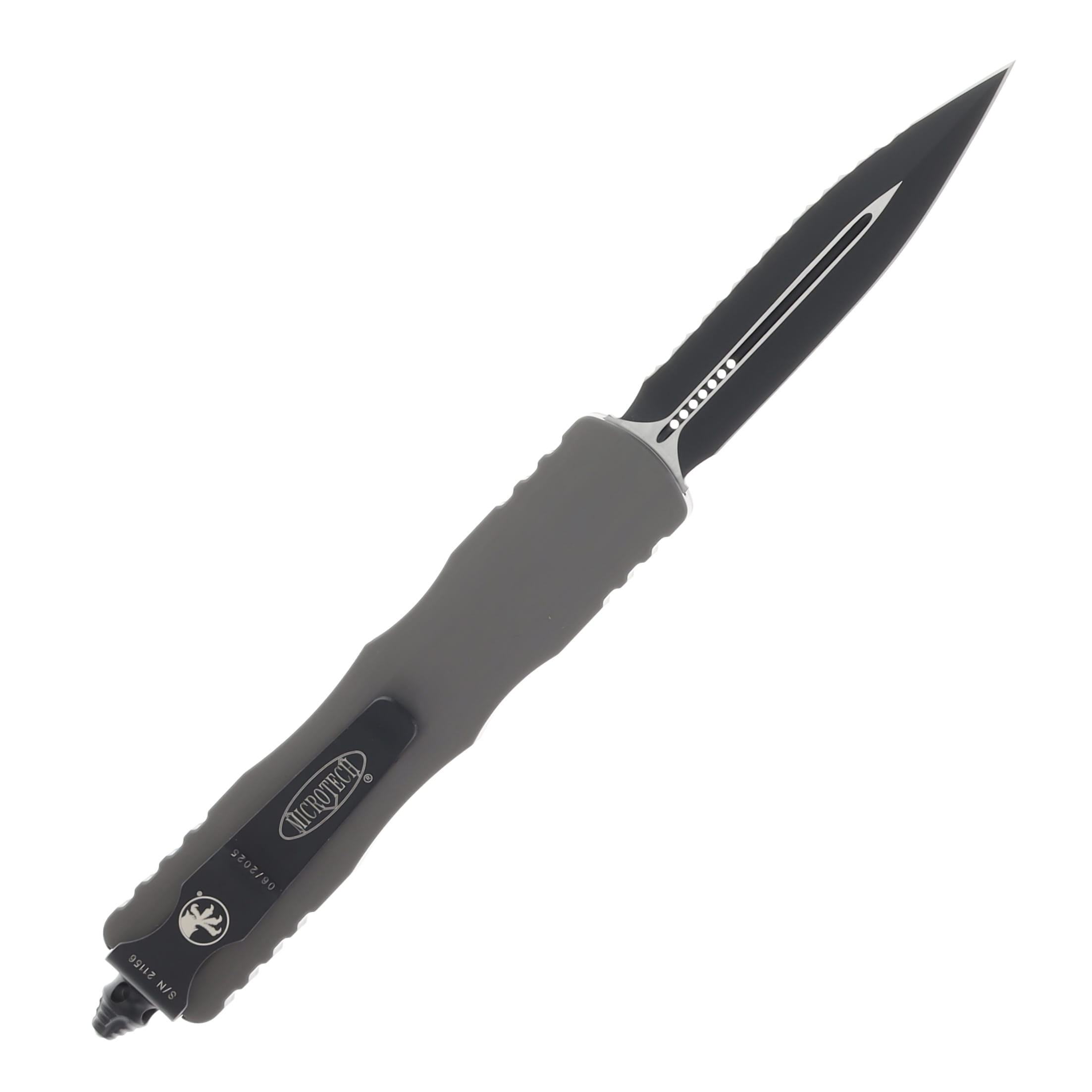 Microtech Knives Dirac D/E OTF Auto Natural Al 2.88in Serrated Black Dagger AUMT2253NC View 2