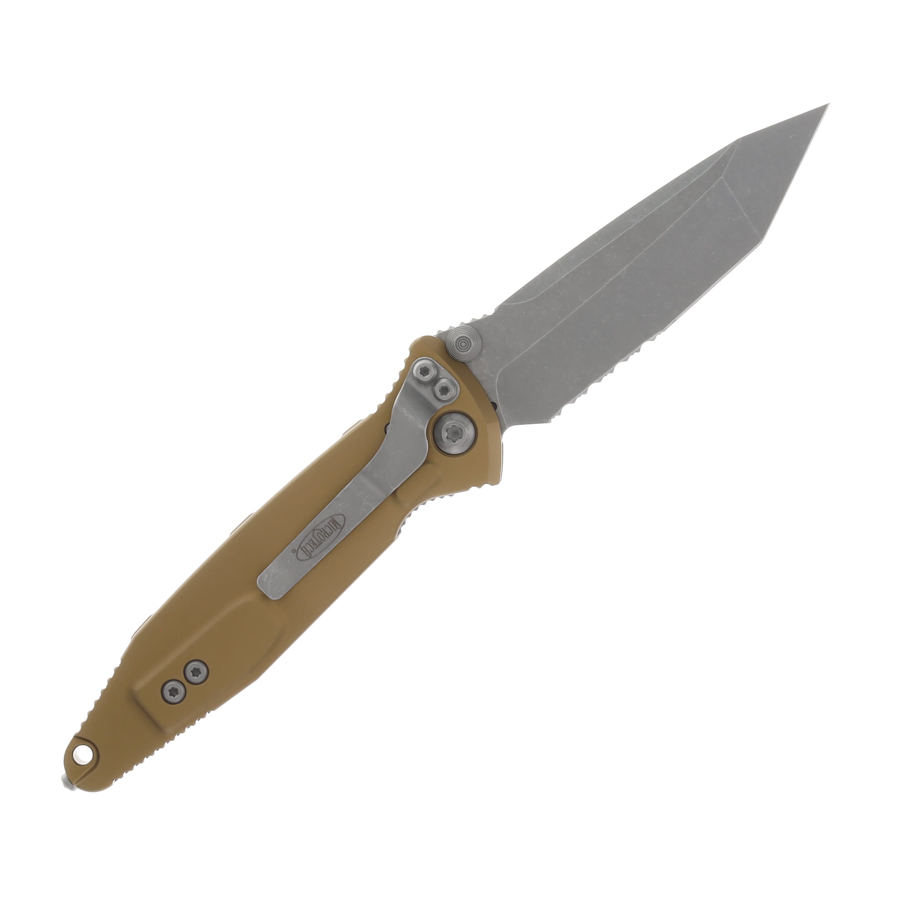 Microtech Socom Elite T-E Apocalyptic Part Serrate Tan OTS Automatic 4.05Inch MT16111APTA View 2
