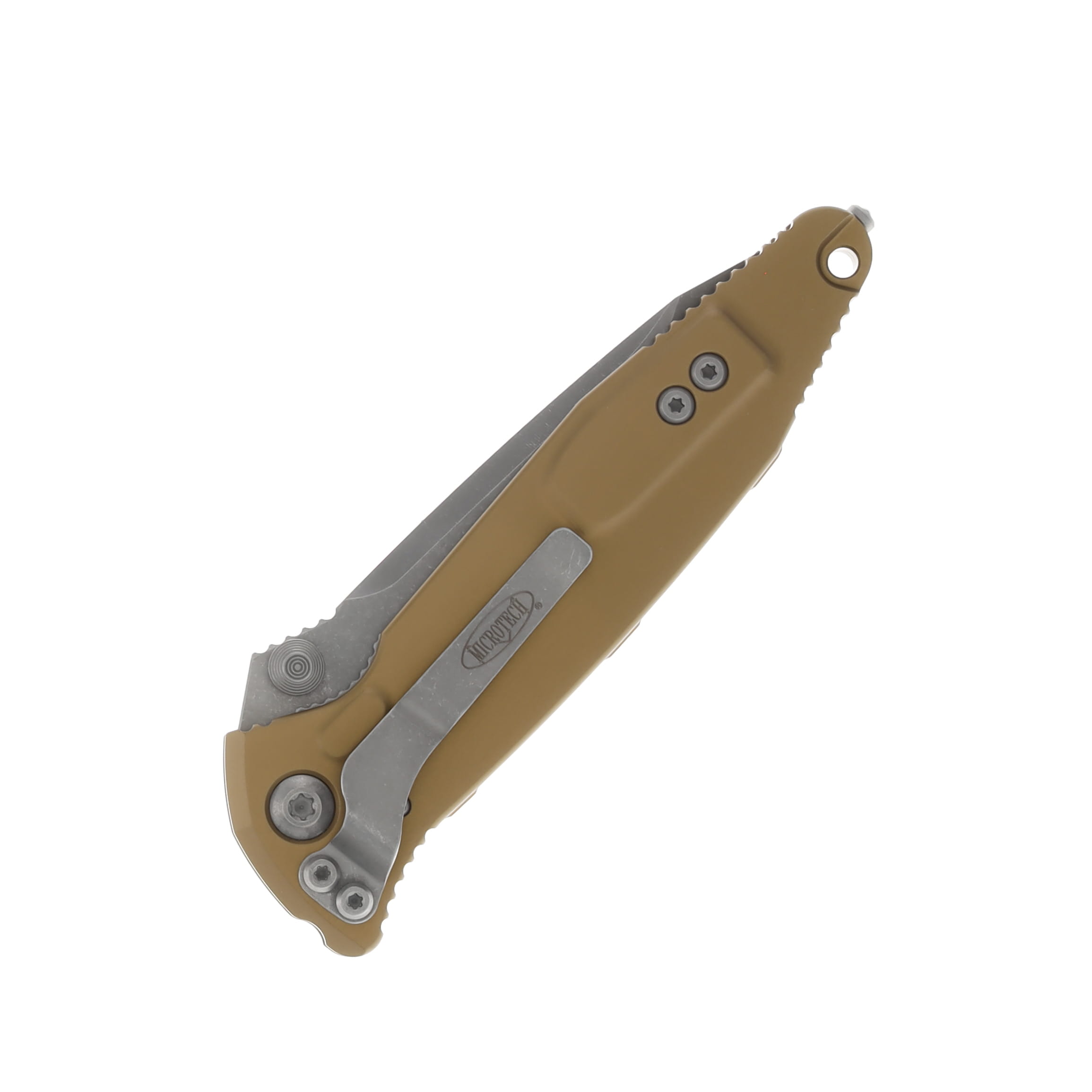 Microtech Socom Elite T-E Apocalyptic Part Serrate Tan OTS Automatic 4.05Inch MT16111APTA View 4