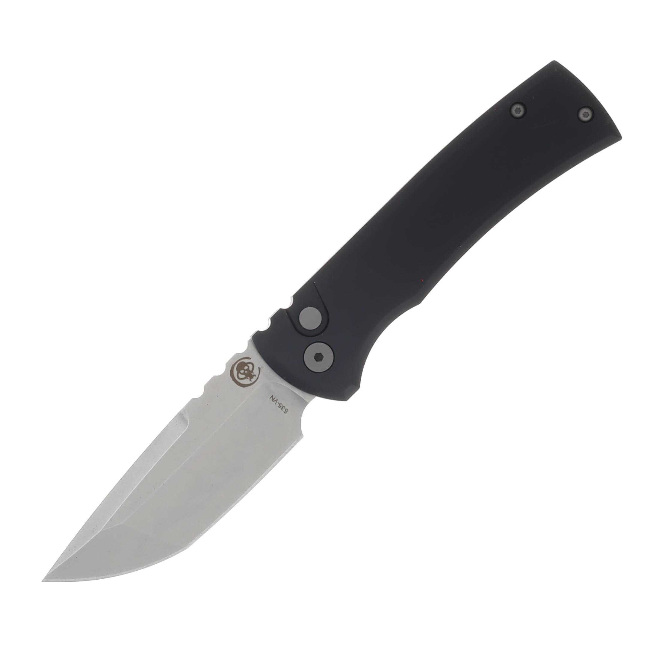 Chaves Knives Pro Tech Redencion 229 Stonewash Tanto Blade Solid Black Handle Blsted Hardware Black Steel Milled Clip CK-1A10-2B3F-6D1 View 1