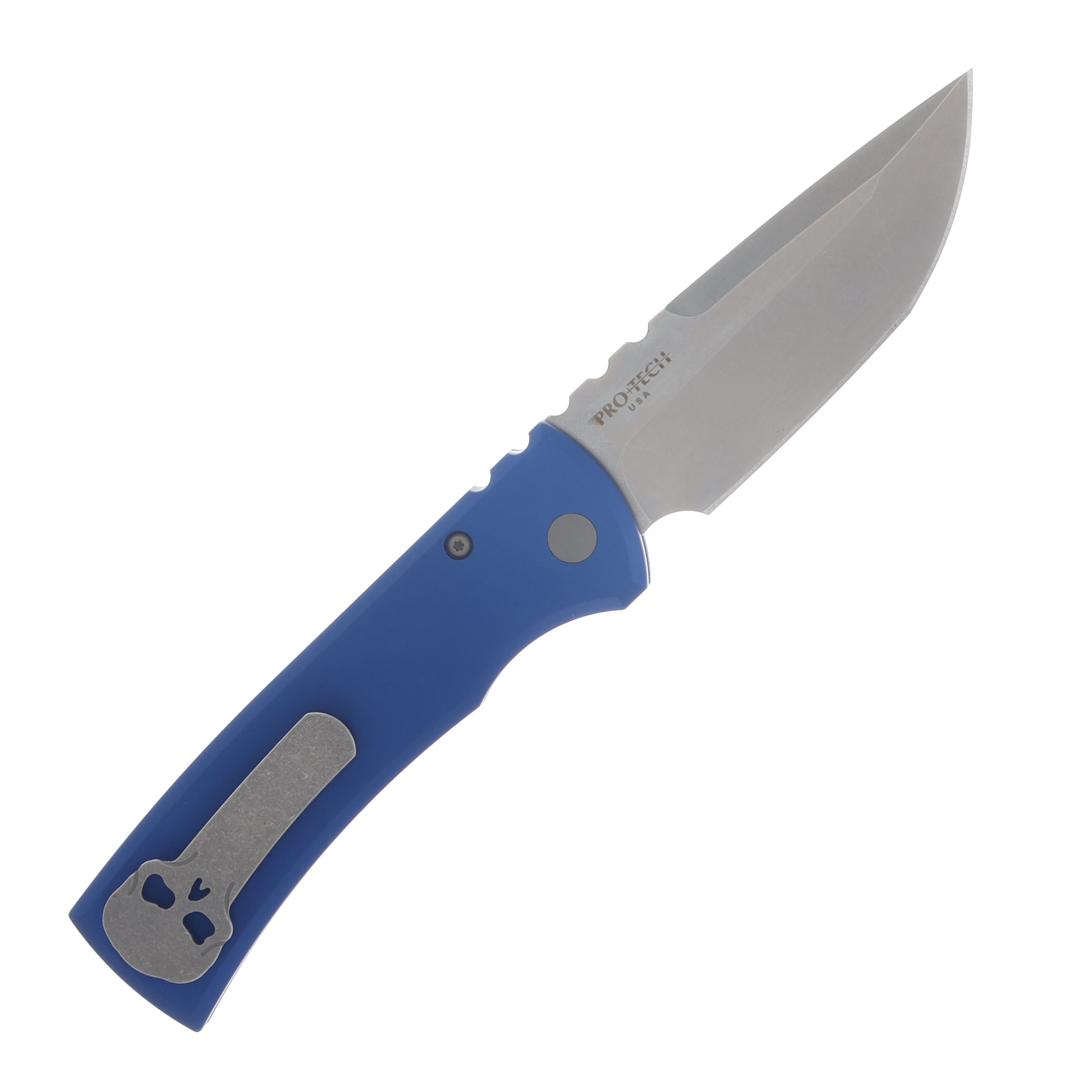 Chaves Knives Pro Tech Redencion 229 SW Tanto Blade Solid Blue Handle Blasted Hardware Steel Milled Clip CK-1A10-2B3F-6D5 View 2