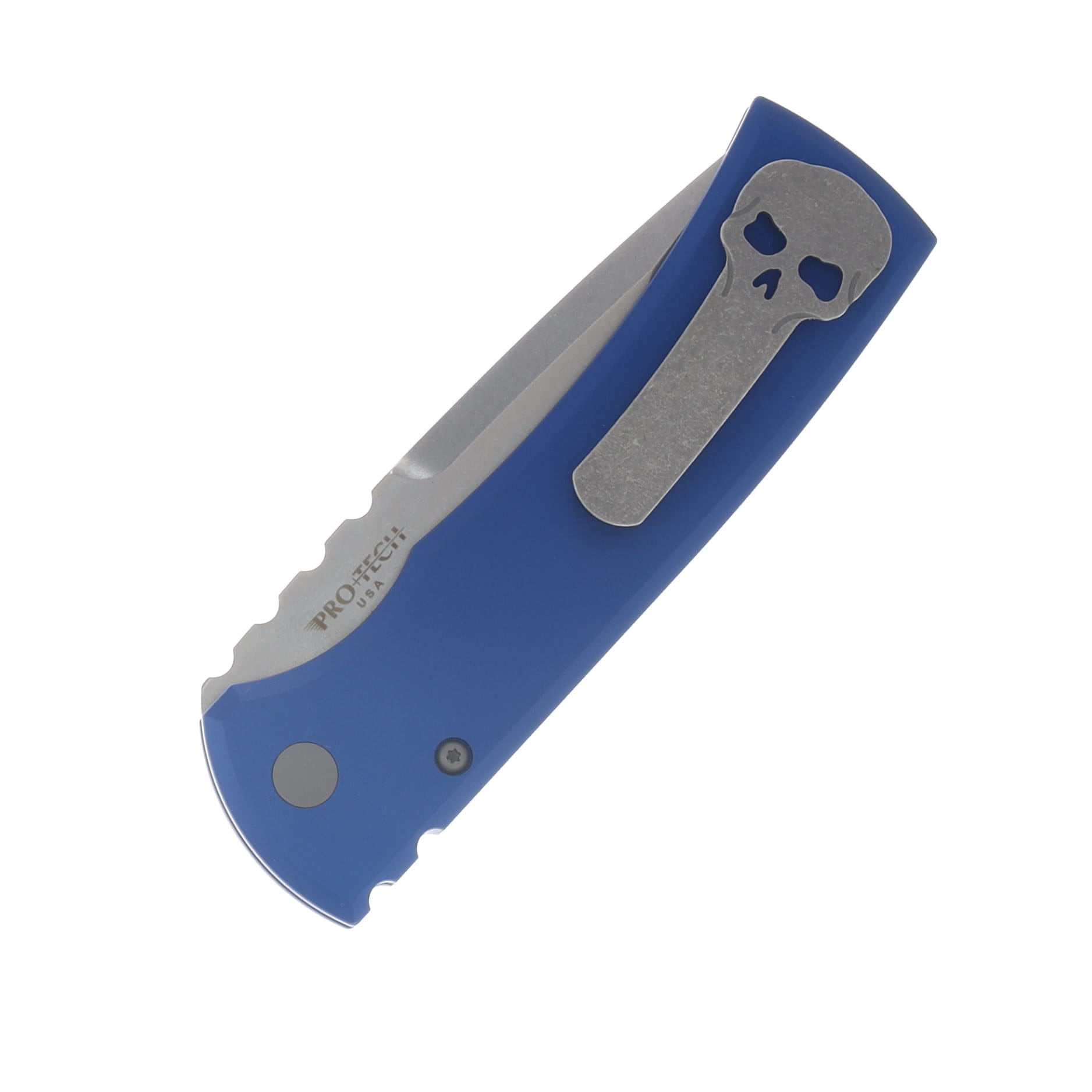 Chaves Knives Pro Tech Redencion 229 SW Tanto Blade Solid Blue Handle Blasted Hardware Steel Milled Clip CK-1A10-2B3F-6D5 View 4