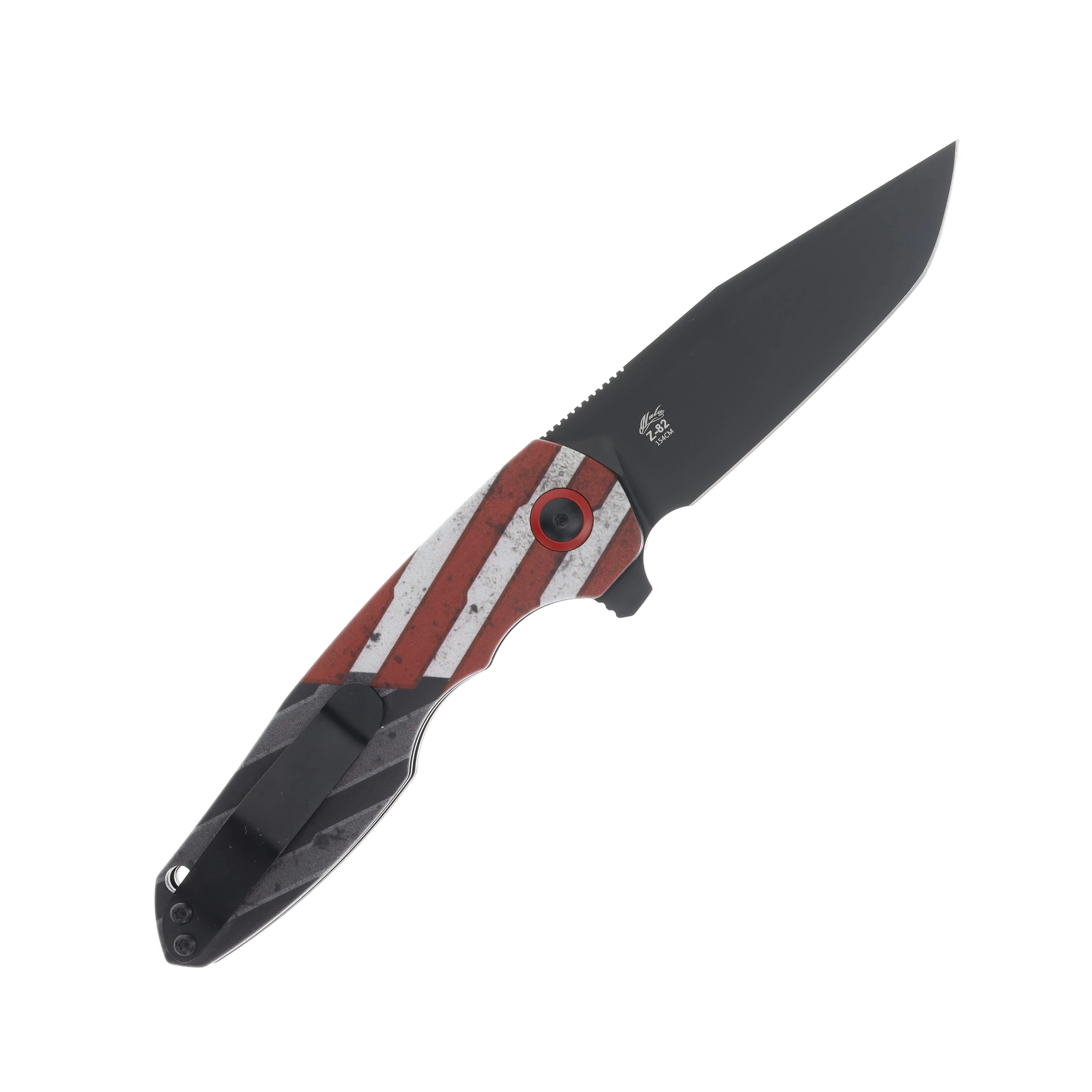 Kizer Z-82 The Bad Captain SMKW Exclusive Red White Black 3.47in Plain Black Tanto V4568E3 View 2