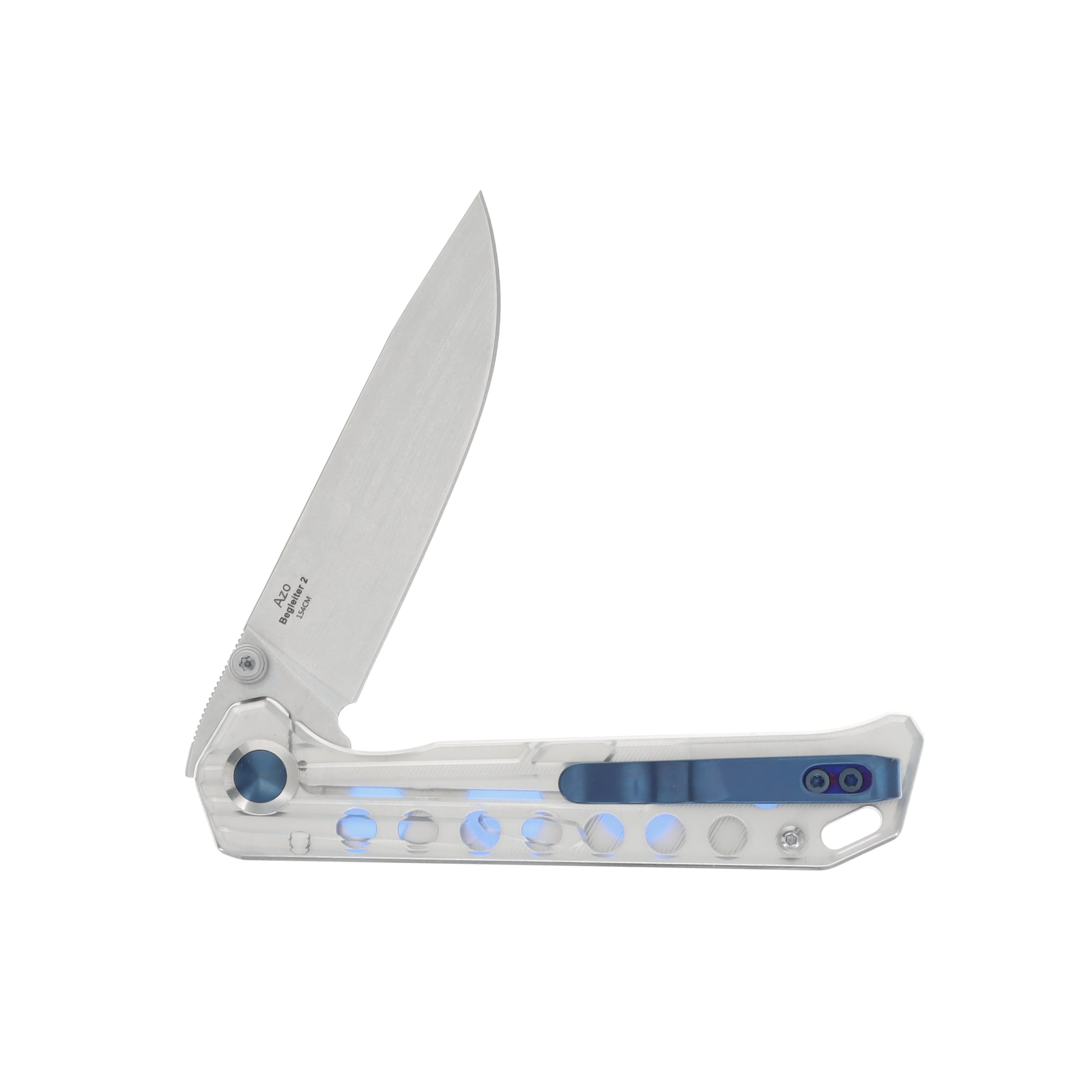 Kizer SMKW Exclusive Begleiter 2 "Sub Zero" Blue & Clear Acrylic CNC Printed Handle Stonewashed 154CM Blade V4458.2E10 View 4