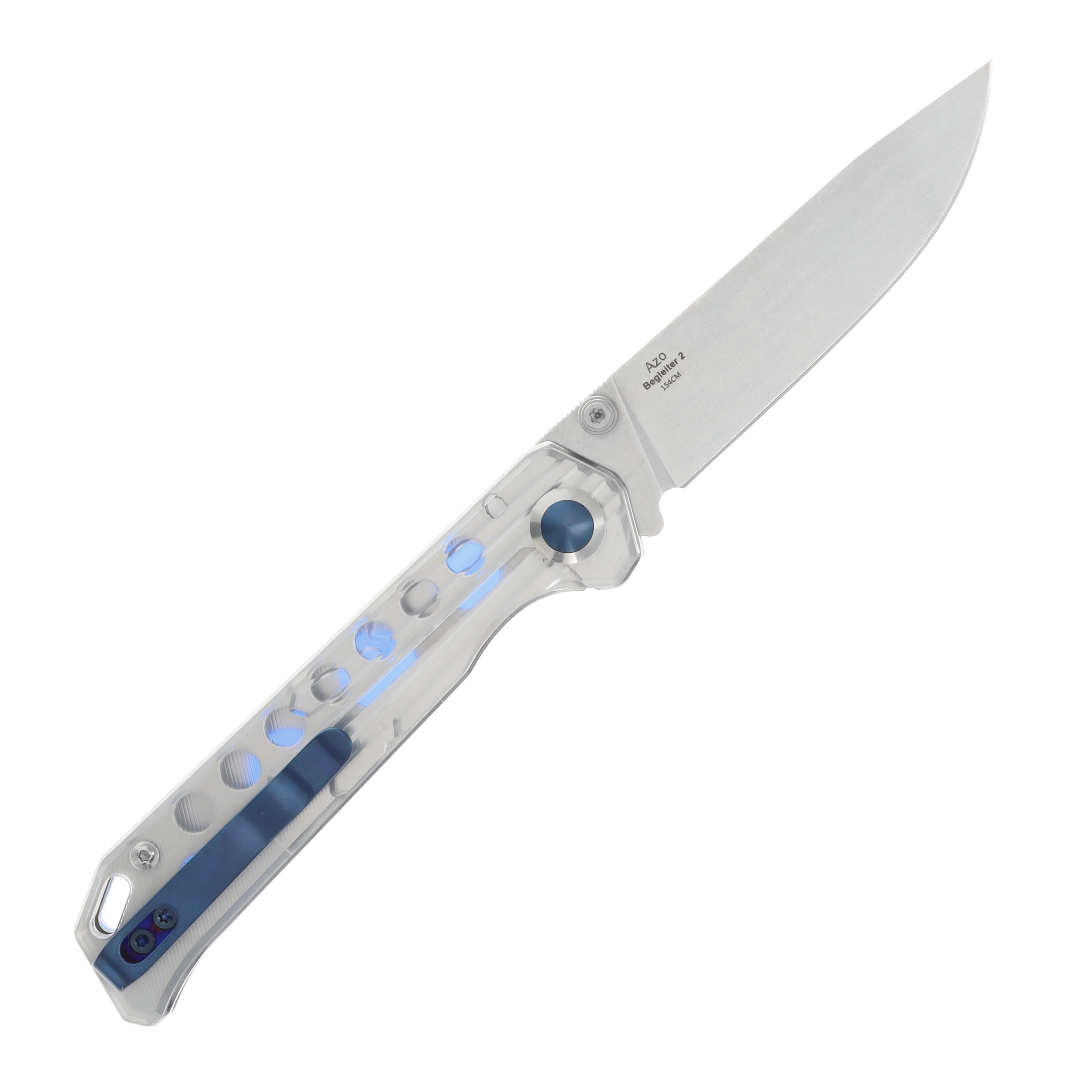 Kizer SMKW Exclusive Begleiter 2 "Sub Zero" Blue & Clear Acrylic CNC Printed Handle Stonewashed 154CM Blade V4458.2E10 View 2