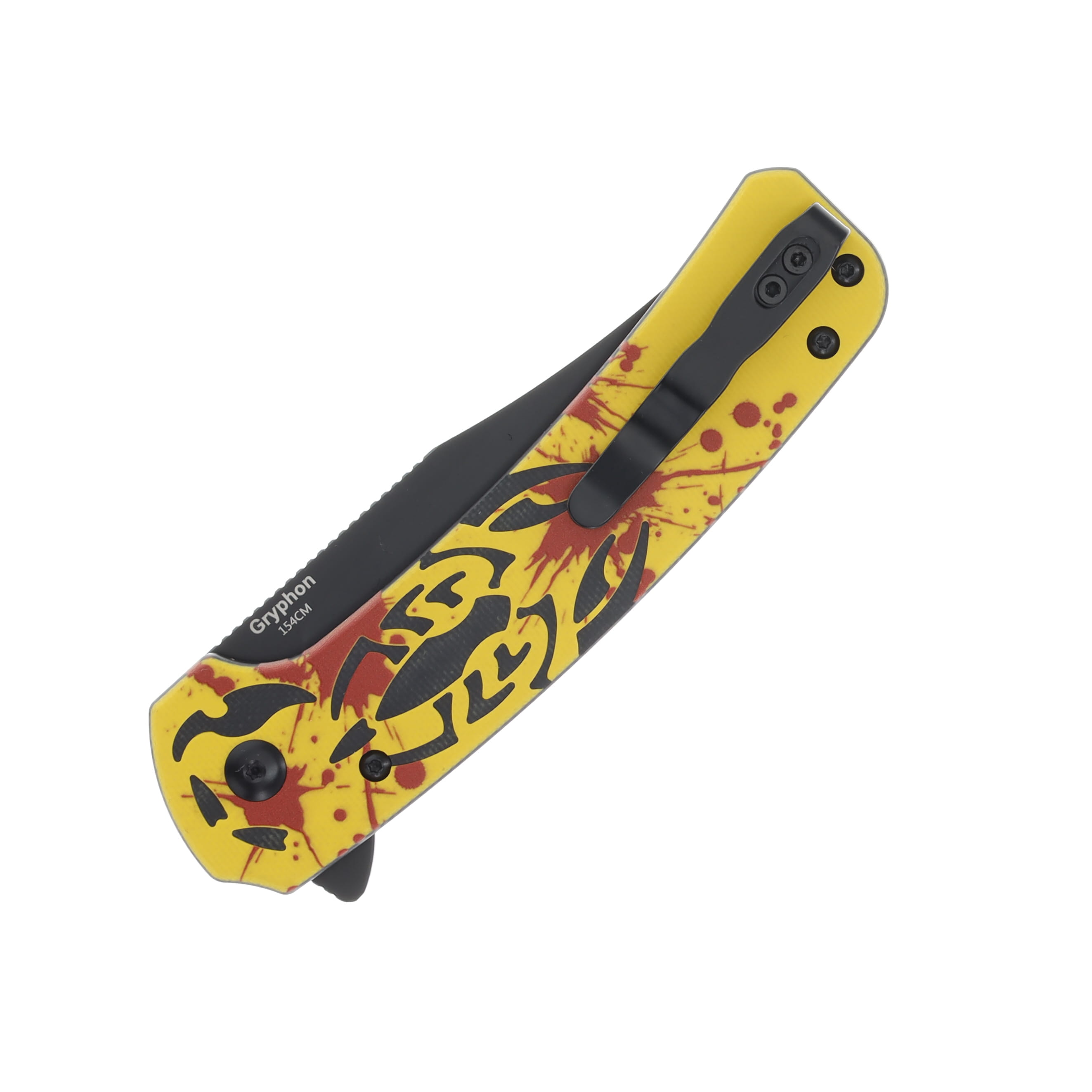 Kizer Gryphon "Scorpion" Red & Yellow G-10 CNC & UV Printed Handle Black Ti Coated 154CM Blade L4010E1 View 6