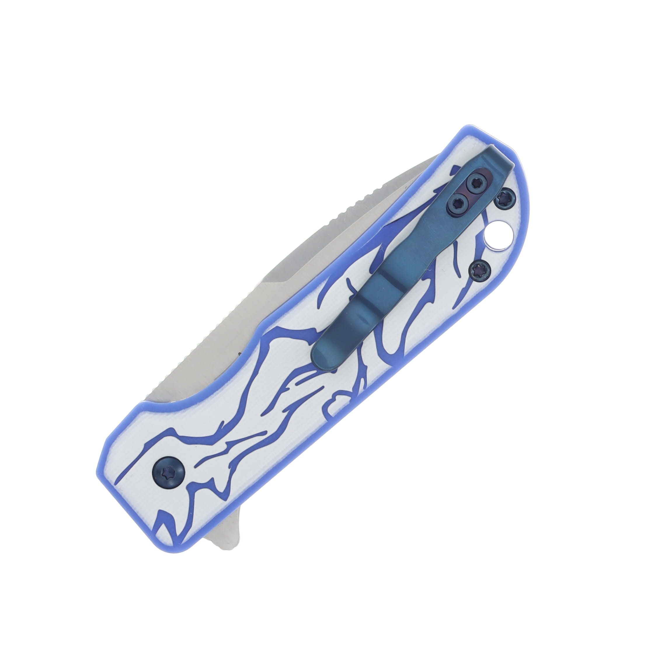 Kizer SMKW Exclusive Nice Guy "Raiden" Blue & White Double Layered G-10 CNC Printed Handle Satin Nitro V Blade V3011E2 View 6
