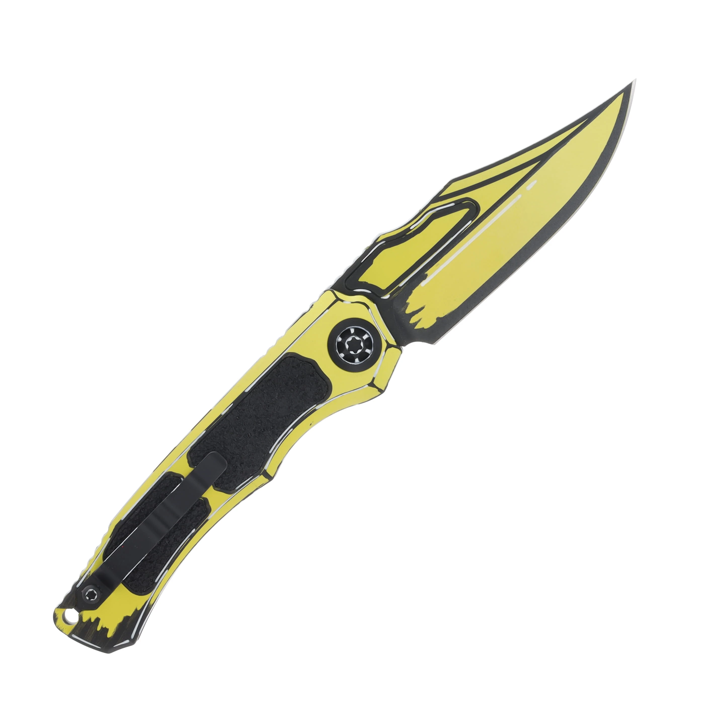 Heretic Knives Wraith Auto Bowie Cel Shade Yellow 3.75In. OTS Bowie H002-CS-YW View 2
