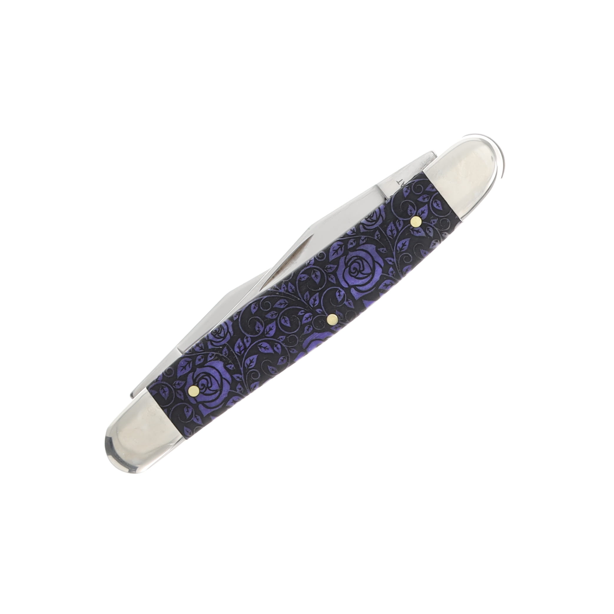 Case XX Rose-Patterned Ultraviolet Smooth Bone Muskrat/XX Bolsters Folding Knife CA12506R View 4