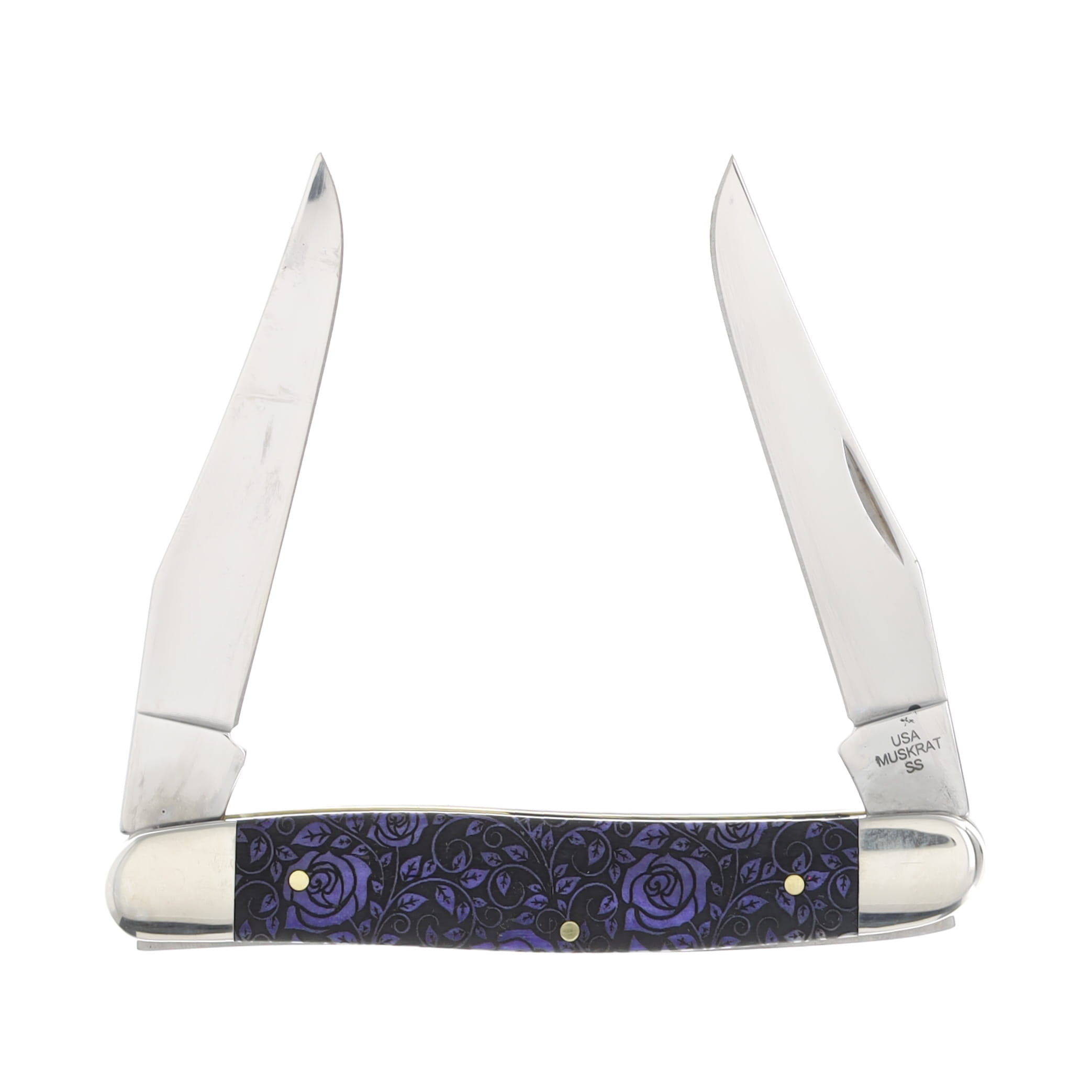 Case XX Rose-Patterned Ultraviolet Smooth Bone Muskrat/XX Bolsters Folding Knife CA12506R View 2