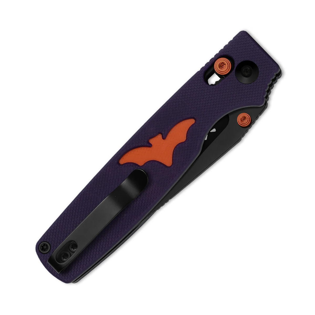 Kizer Original 2 Folding Knife Clutch Lock Purple G-10 Pumpkin-Bat Milled Pattern Handle Black PVD Coated 14C28N Blade V3605.2MHW1 View 2