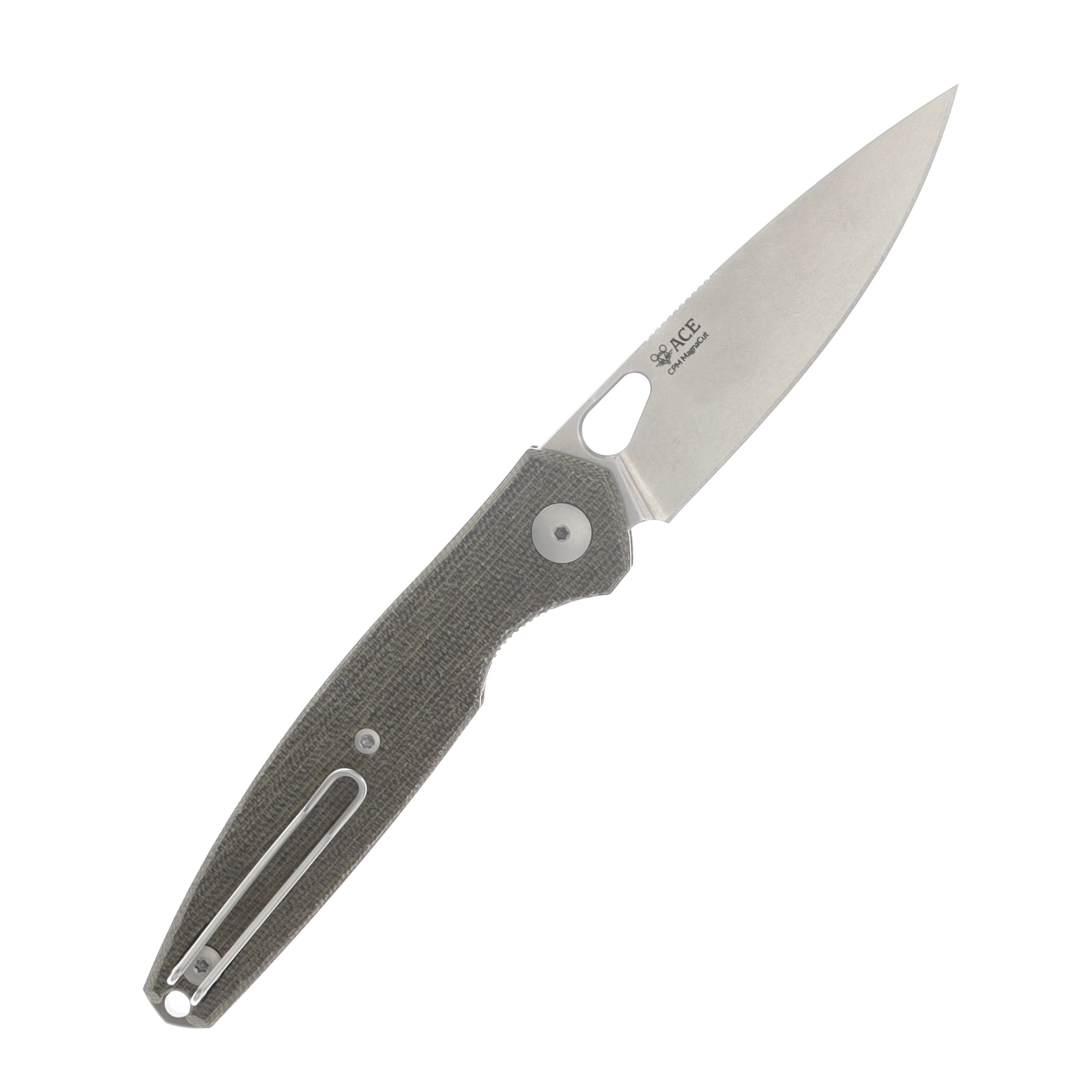 GiantMouse Knives G1 ACE REO Green 3.32in Plain Stonewash Drop Point GMREOGRNCANVASTIBACKSPACER View 2