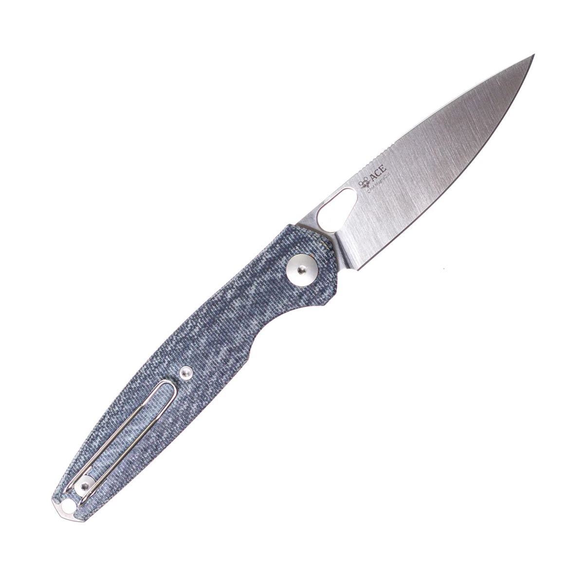 GiantMouse Knives G1 ACE REO Blue Denim 3.32in Plain Satin Drop Point GMREODENIMMICARTA View 1