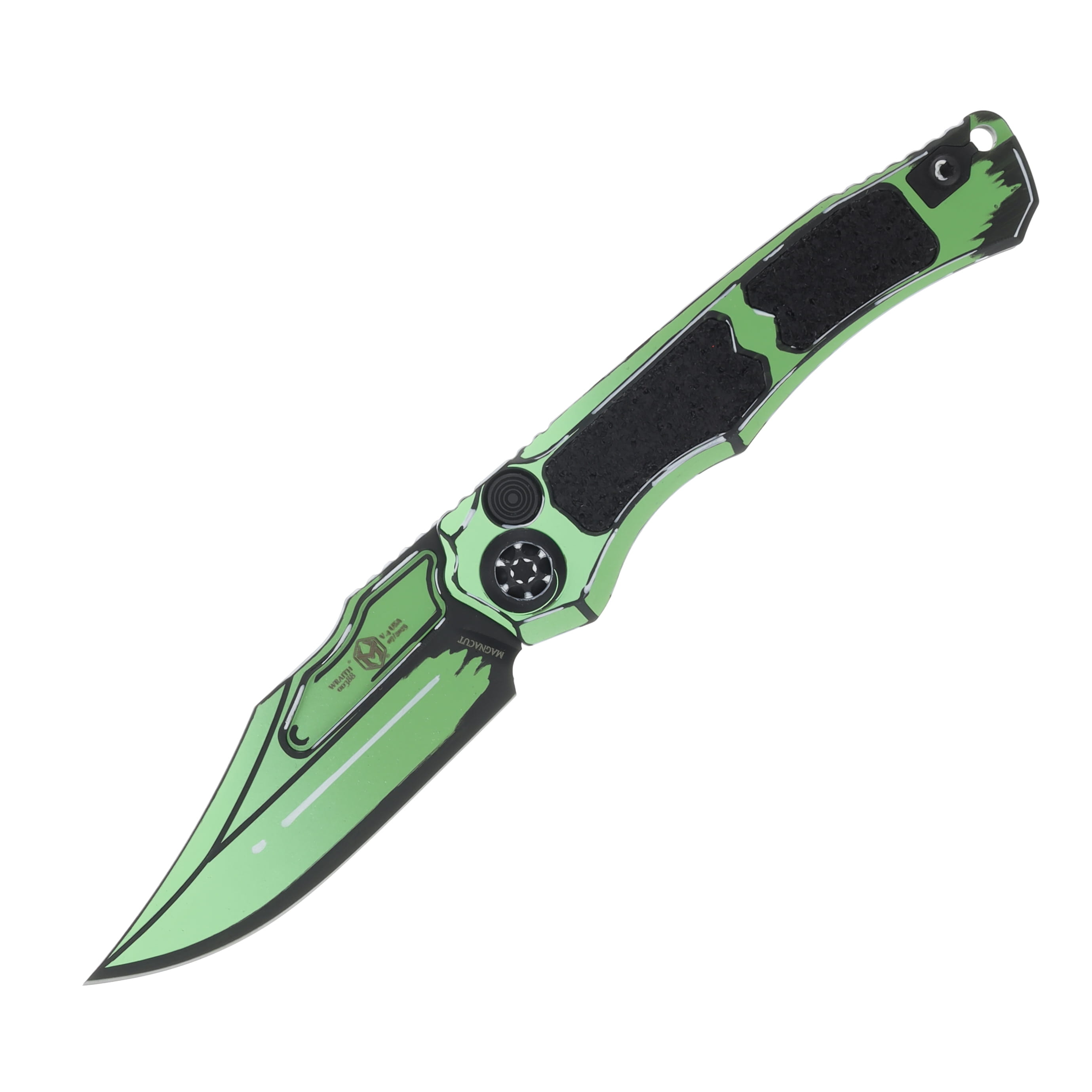 Heretic Wraith Automatic Knife Cel-Shaded Toxic Green Magnacut/Clip Point H002-CS-TX View 1