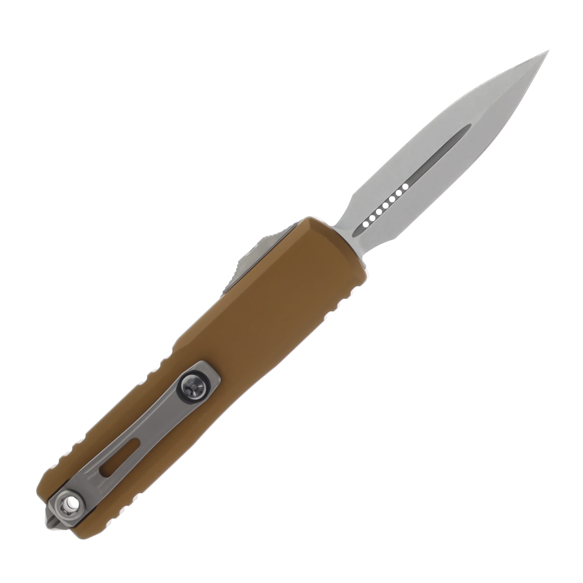 Microtech UTX-85 GEN III D-E Stonewash Standard Tan 3.11In OTF Automatic AUMT123210TA View 2
