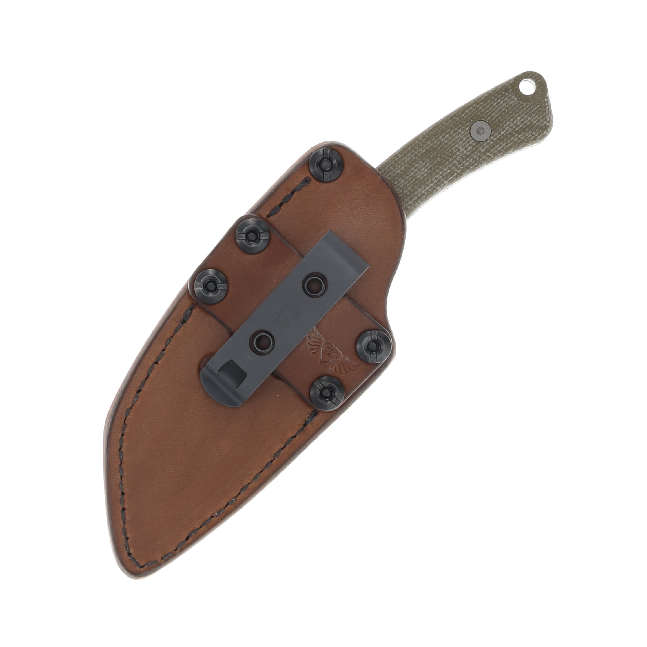 TACTILE KNIFE CO. TAYLOR MARTIN REDHAWK CPM-MAGNACUT TUMBLED REVERSE TANTO GREEN MICARTA HANDLES LEATHER SHEATH FIXED 20-RL-MC01-RMGR View 4