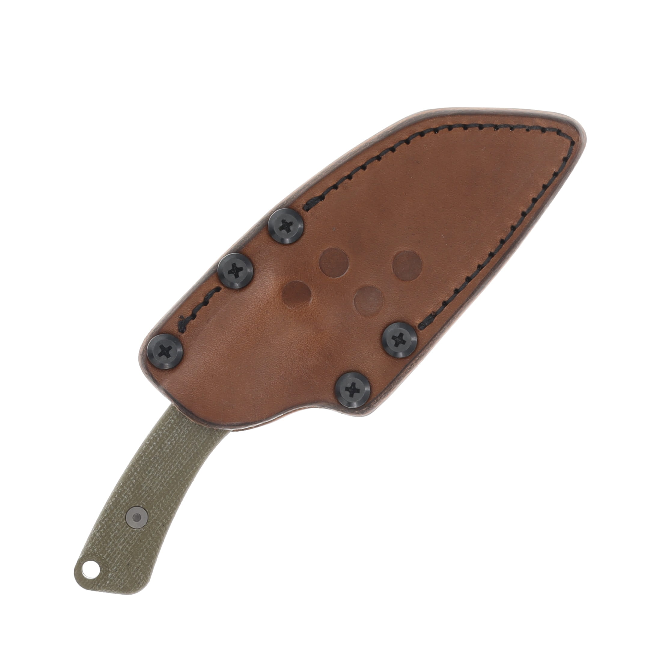 TACTILE KNIFE CO. TAYLOR MARTIN REDHAWK CPM-MAGNACUT TUMBLED REVERSE TANTO GREEN MICARTA HANDLES LEATHER SHEATH FIXED 20-RL-MC01-RMGR View 3