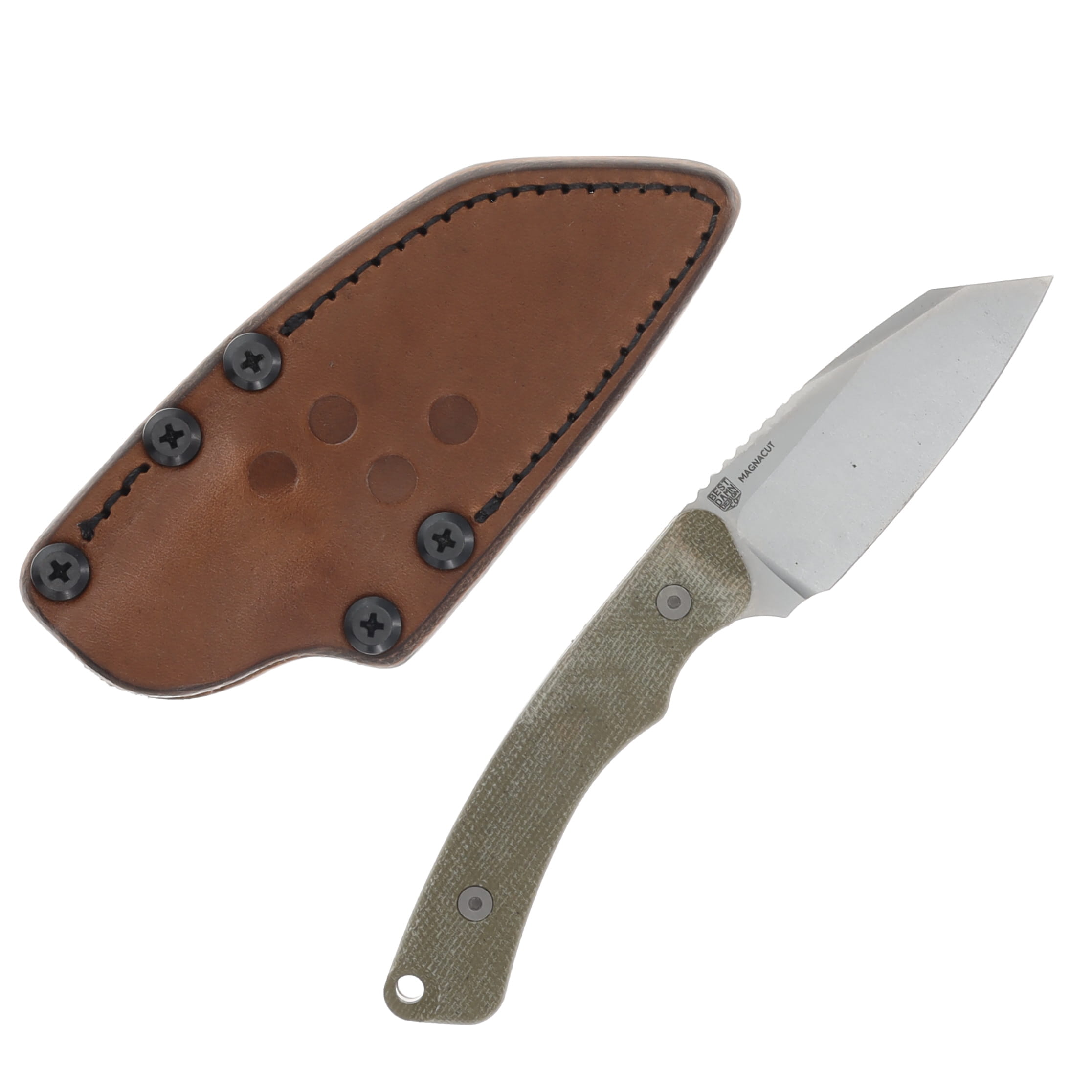 TACTILE KNIFE CO. TAYLOR MARTIN REDHAWK CPM-MAGNACUT TUMBLED REVERSE TANTO GREEN MICARTA HANDLES LEATHER SHEATH FIXED 20-RL-MC01-RMGR View 1