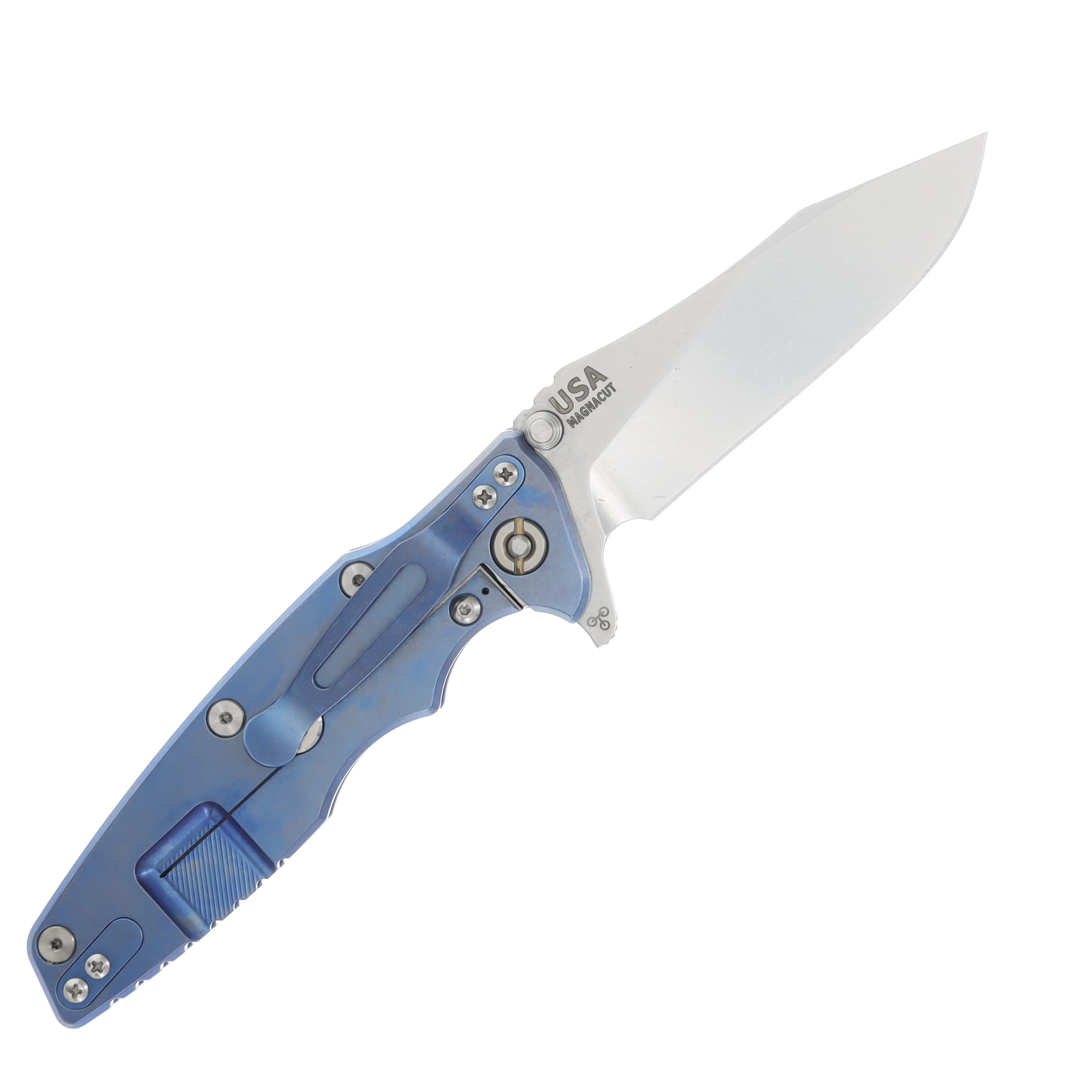 Hinderer 3.5 Eklipse Folding Knife Skinny Slicer Stonewash Blue Titanium/Translucent Green G-10 KEK35SKSLHOTWSWBLTG View 2