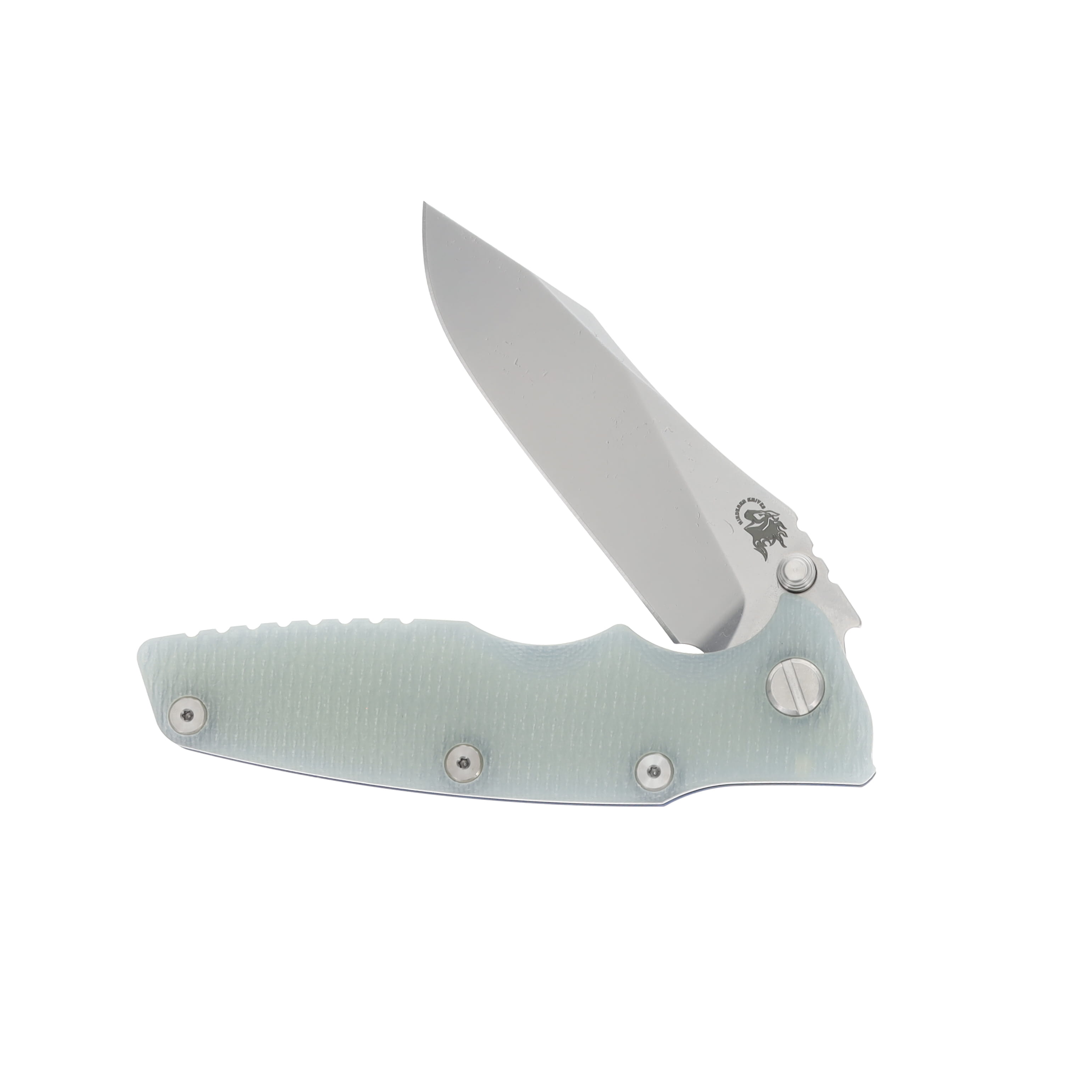 Hinderer 3.5 Eklipse Folding Knife Skinny Slicer Stonewash Blue Titanium/Translucent Green G-10 KEK35SKSLHOTWSWBLTG View 3