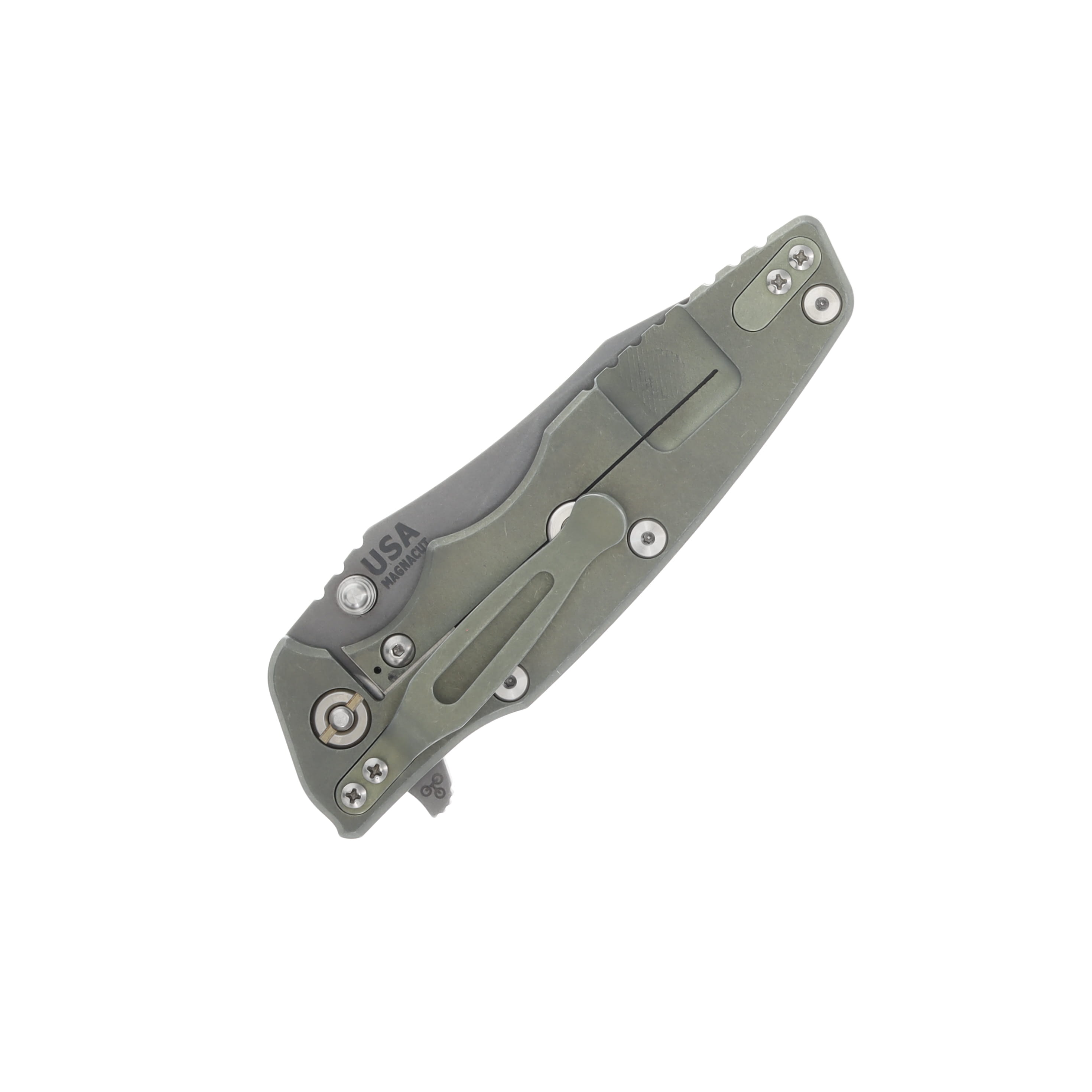 Hinderer 3.5 Eklipse Folding Knife Slicer Working Finish Battle Green Titanium/Translucent Green G-10 KEK35SLHOTWBGTG View 4