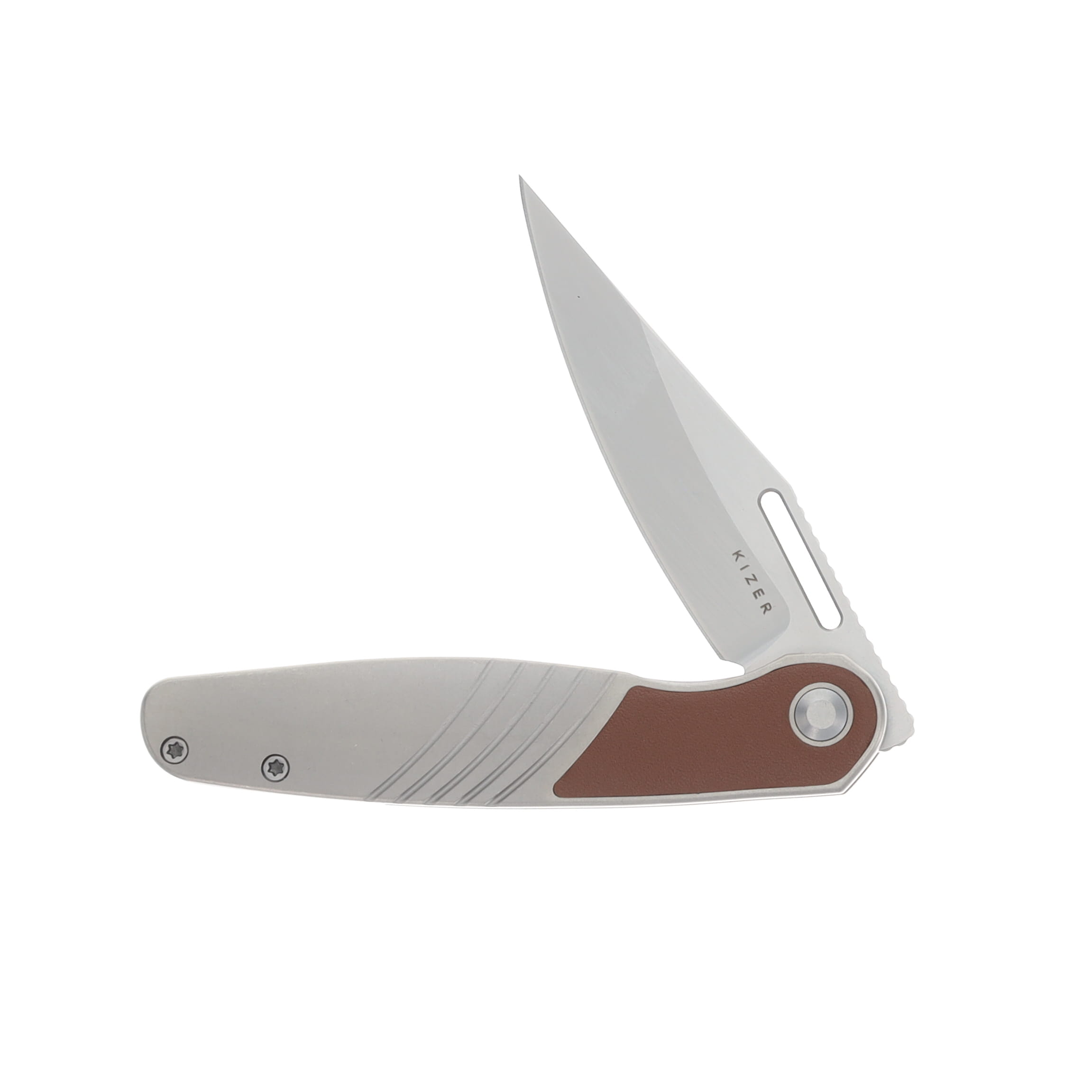 Kizer Raze Leather - Titanium 3.5 Inch Plain Stonewash Clip Point KI3720A2 View 3