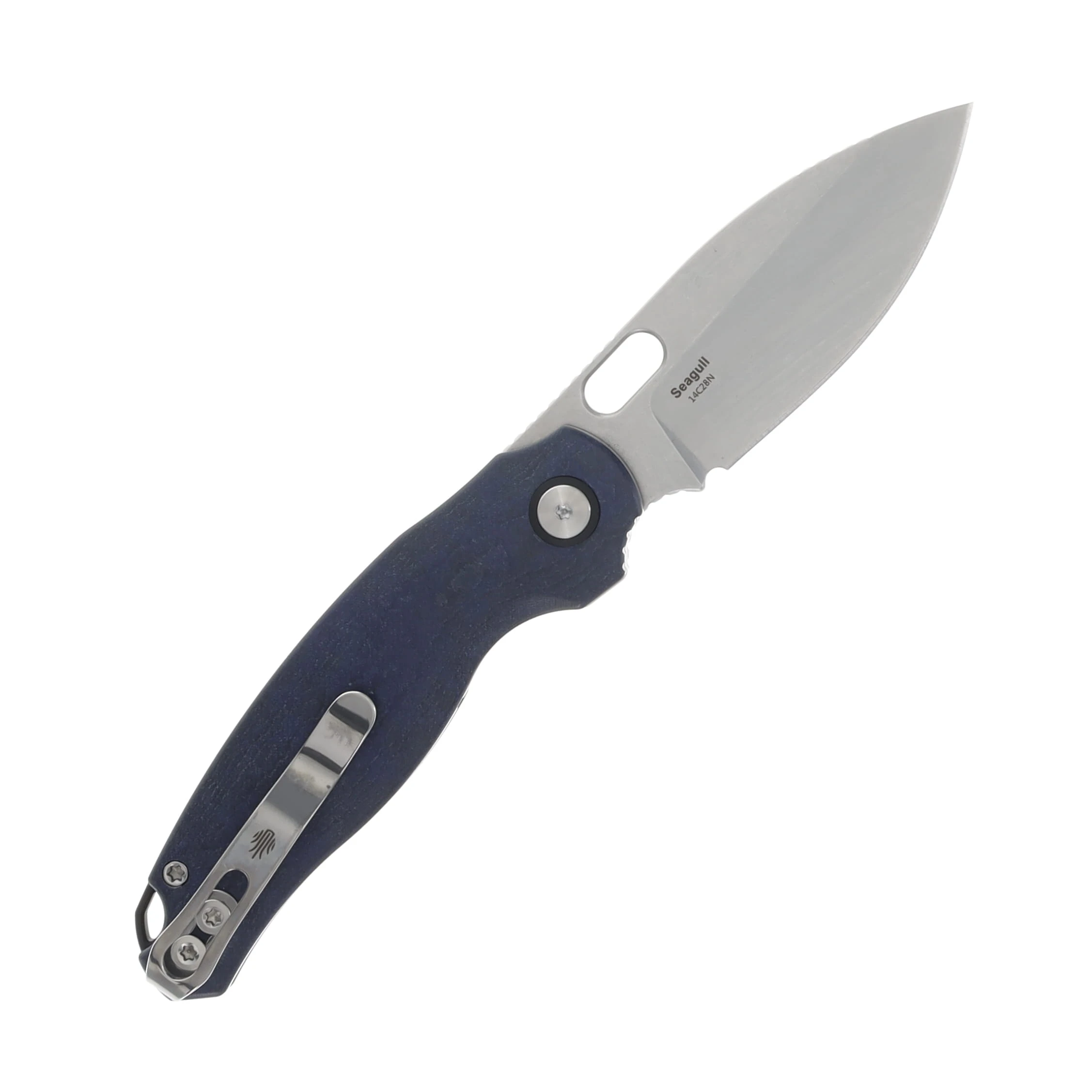 Kizer Seagull Folding Knife Blue Canyon Richlite Handle 2.95in Stonewashed 14C28N Drop Point Blade V3770A2 View 2