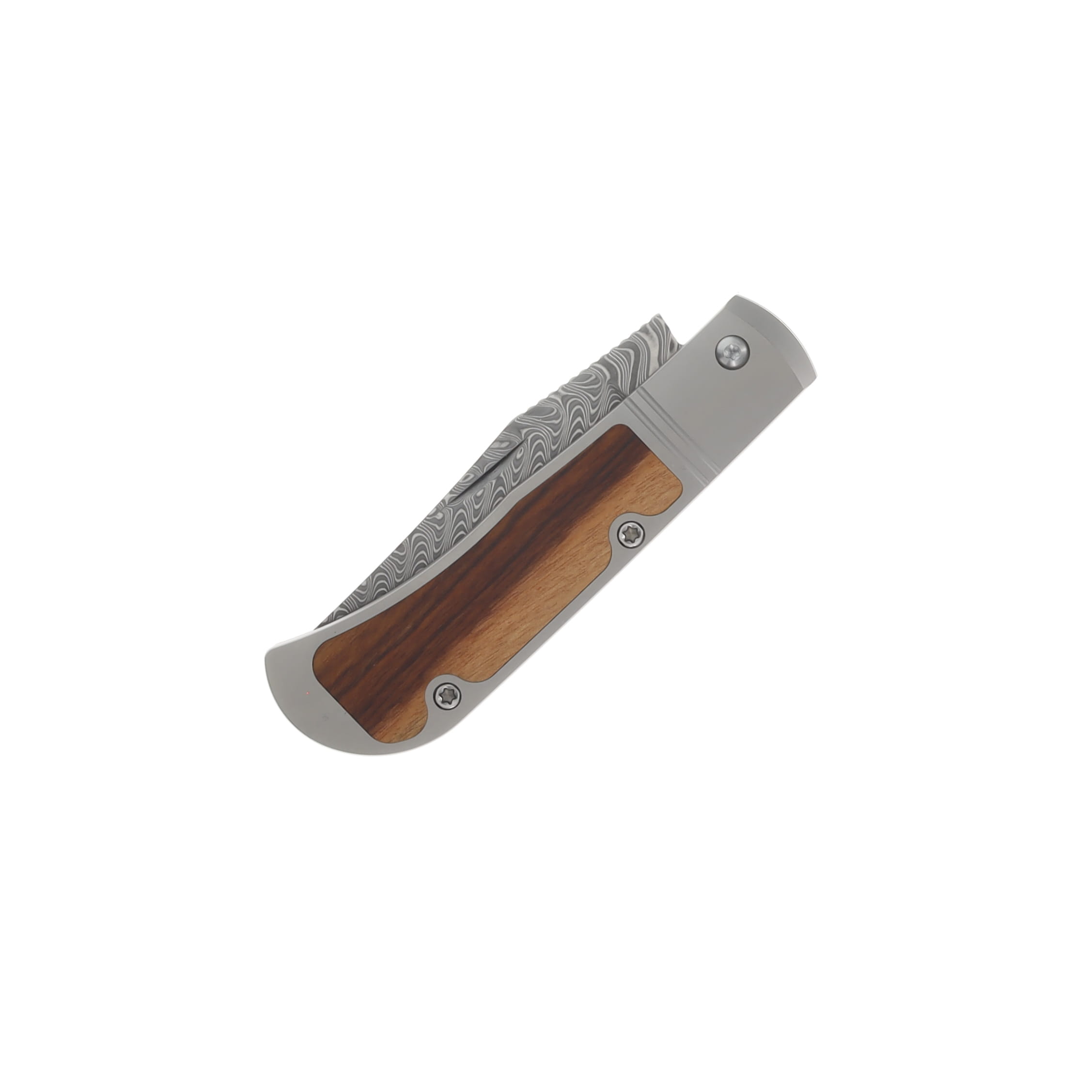 Kizer Trestle Folding Knife Titanium-Mkuruti Wood Handle Acid Washed Damascus Clip Point Blade V3761A2 View 6