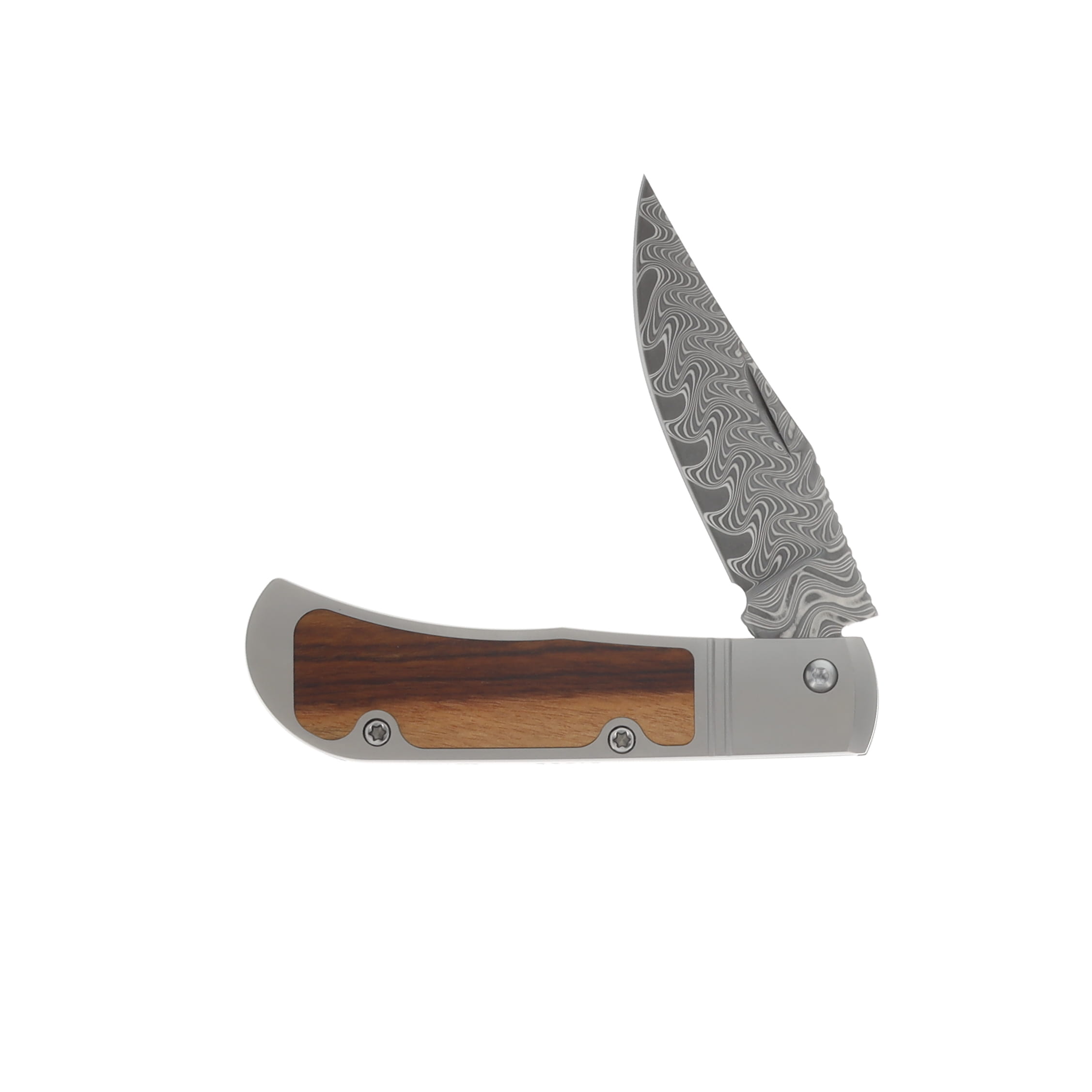 Kizer Trestle Folding Knife Titanium-Mkuruti Wood Handle Acid Washed Damascus Clip Point Blade V3761A2 View 3