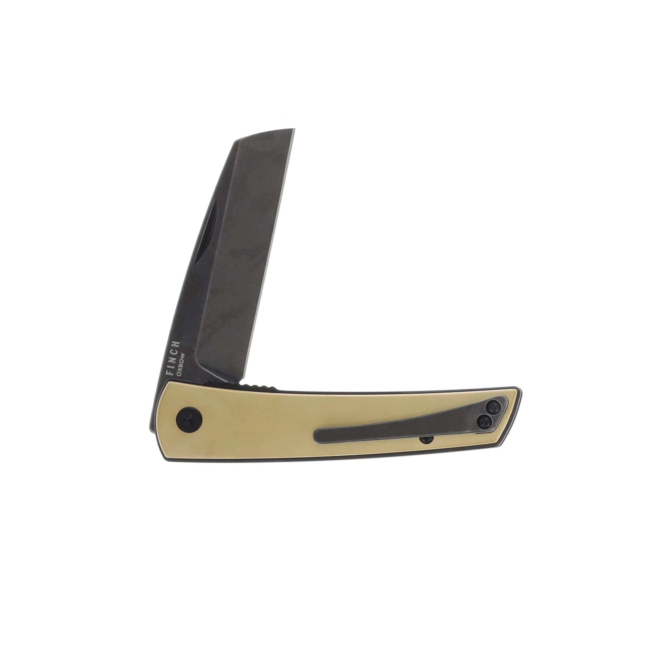 Finch Knife Co Oxbow Folding Knife Brass 3in Plain Black Stonewash Sheepsfoot OX800 View 4
