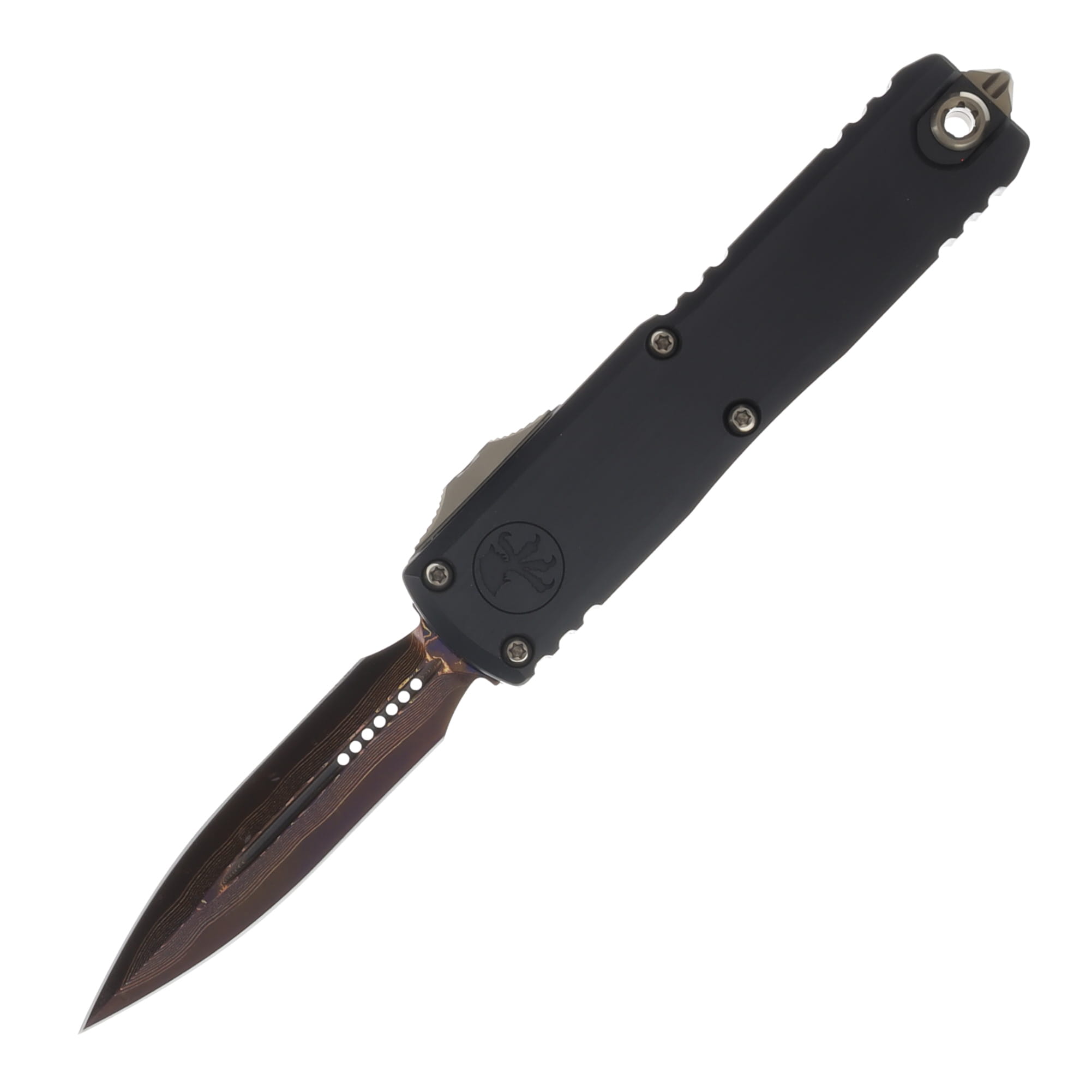 Microtech UTX-85 Gen III Marfione Select Baker Forge Coppermai Damascus/Hefted Alloy with Bronze and Purple Titanium AUMT123216MS3 View 1