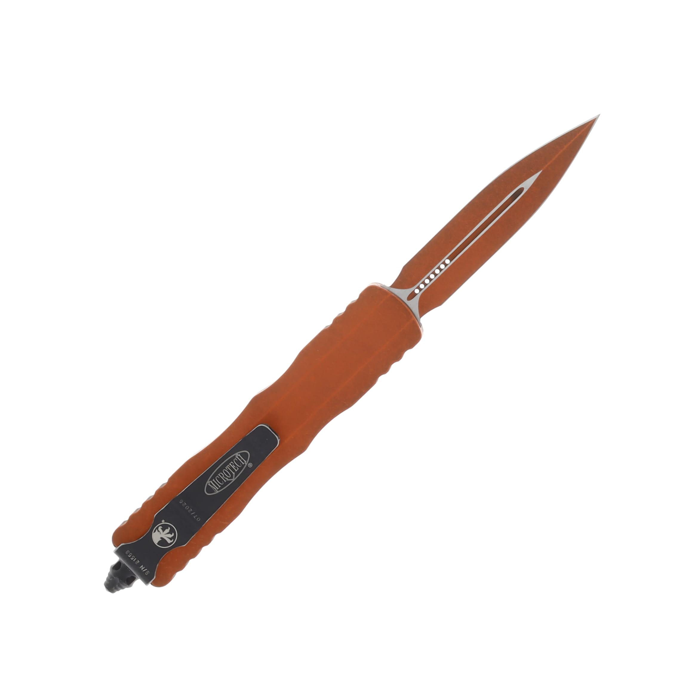 Microtech Dirac OTF Auto D-E Standard Weathered Orange 3in Dagger AUMT2251WOR View 2
