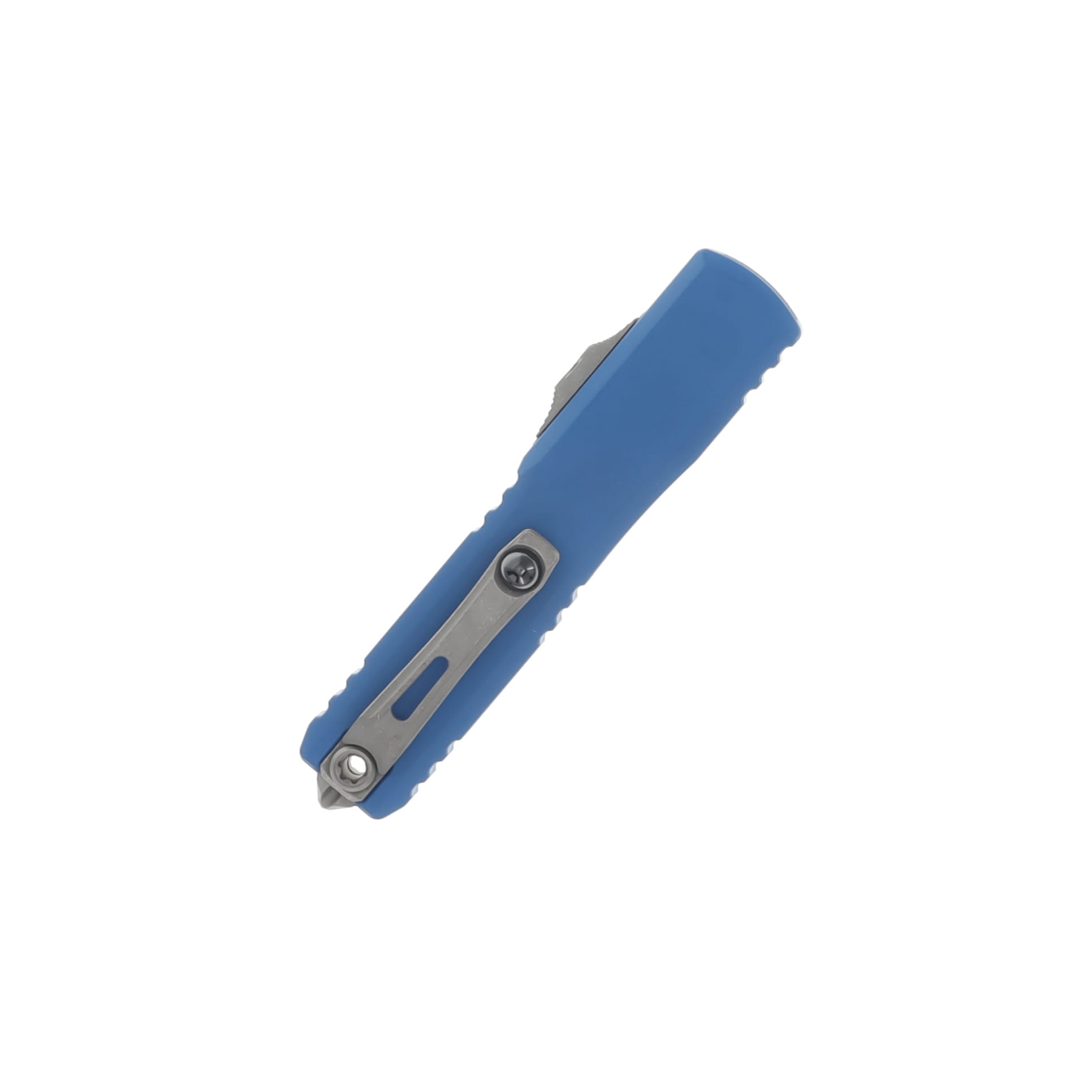 Microtech Ultratech OTF Automatic Knife Zero Blade Play Apocalyptic Drop Point/Blue AUMT112310APBL View 3