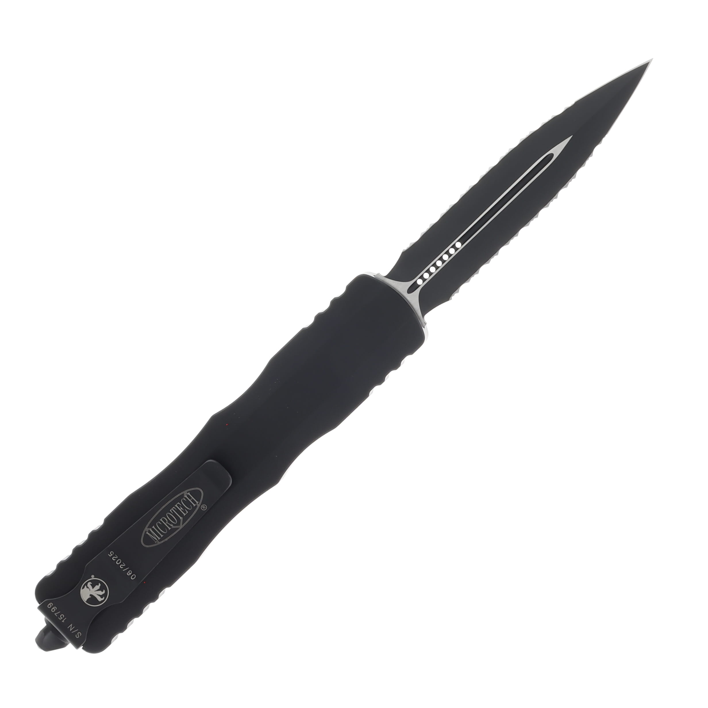 MICROTECH DIRAC DELTA D-E BLACK DOUBLE FULL SERRATE TACTICAL 3.8IN DAGGER AUMT227D3T View 2