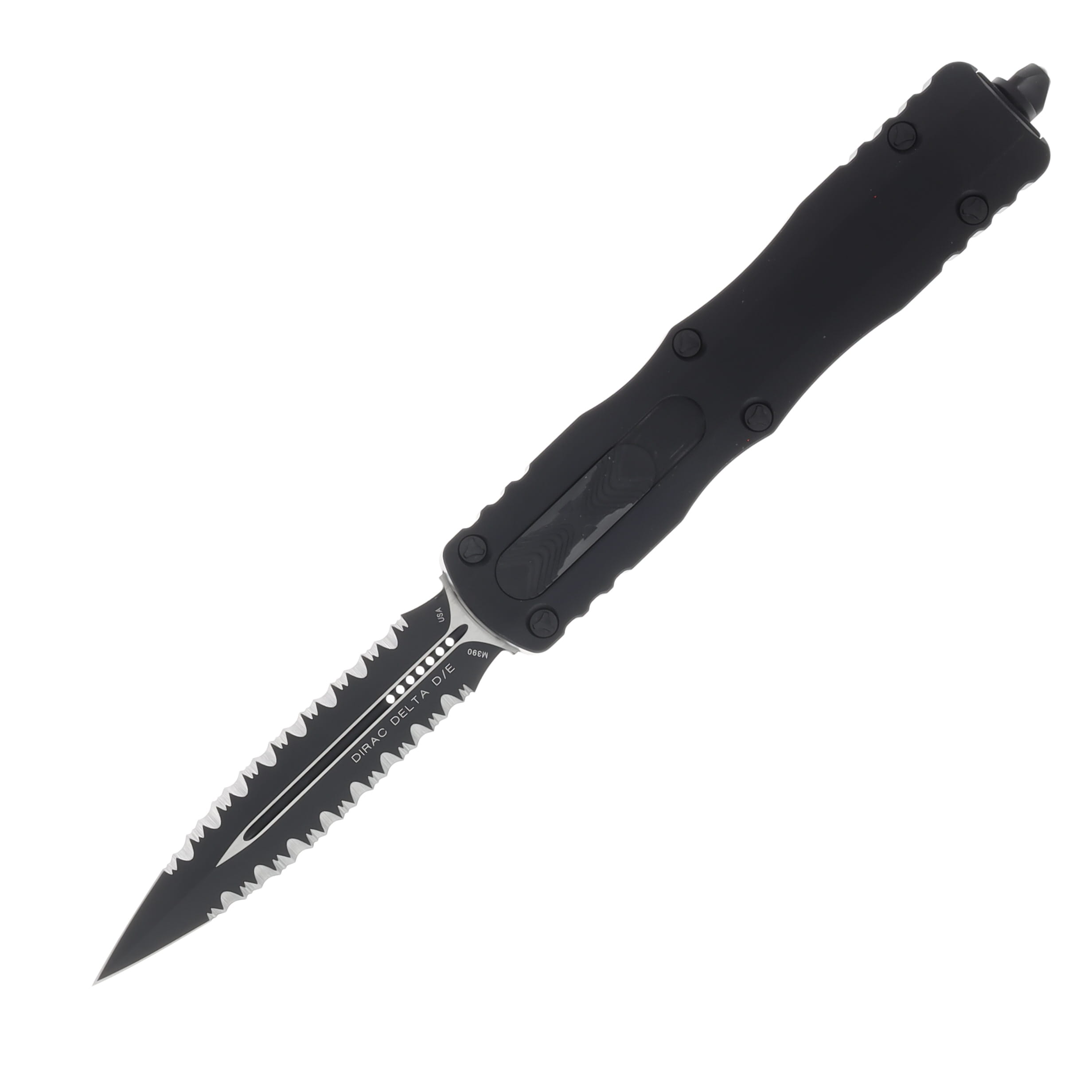 MICROTECH DIRAC DELTA D-E BLACK DOUBLE FULL SERRATE TACTICAL 3.8IN DAGGER AUMT227D3T View 1